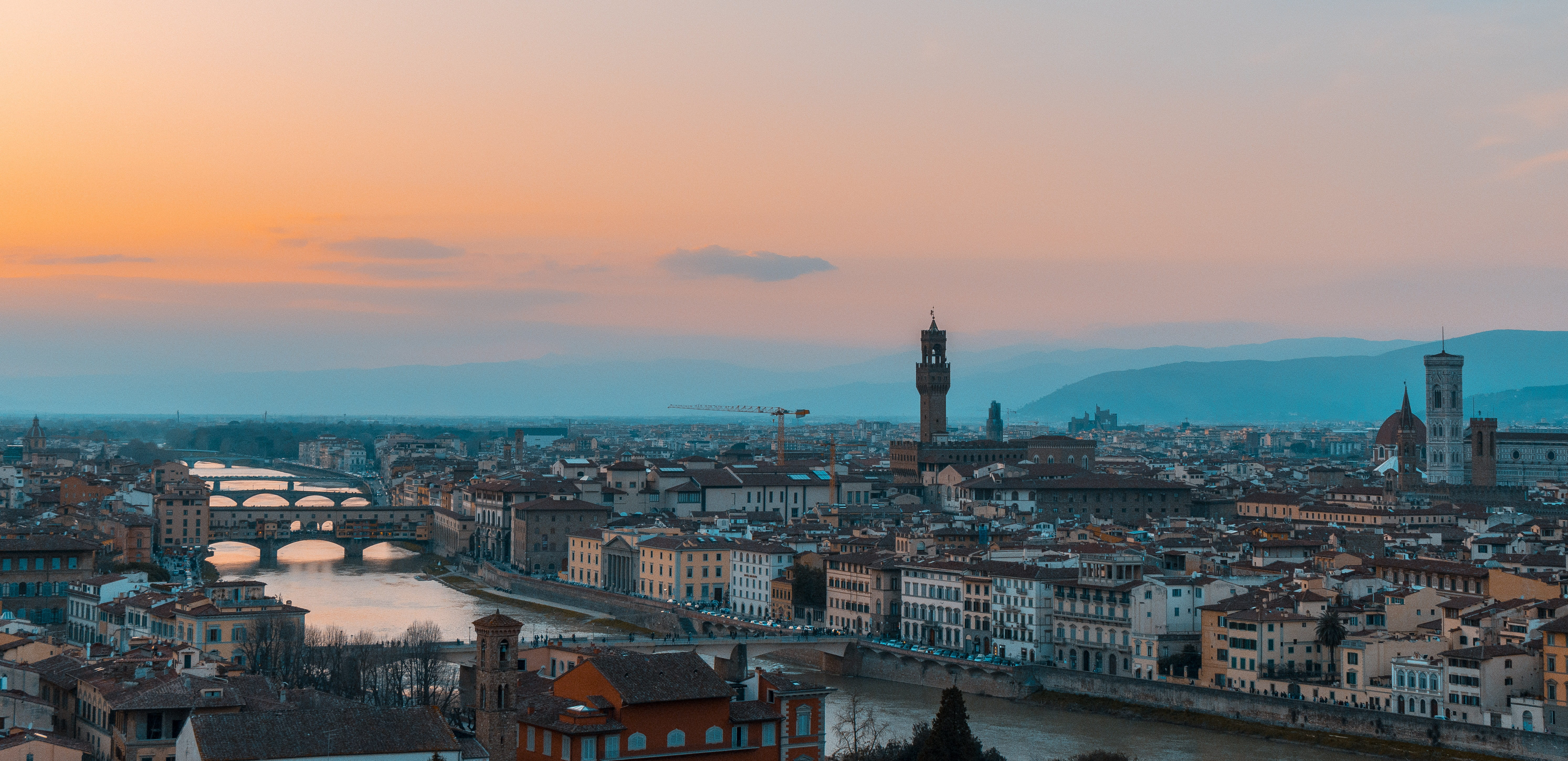 sky, architecture, nature, sunset, piazzale michelangelo, outdoors, building, residential district, firenze, italy, city, place of worship, cloud - sky, HD Wallpaper