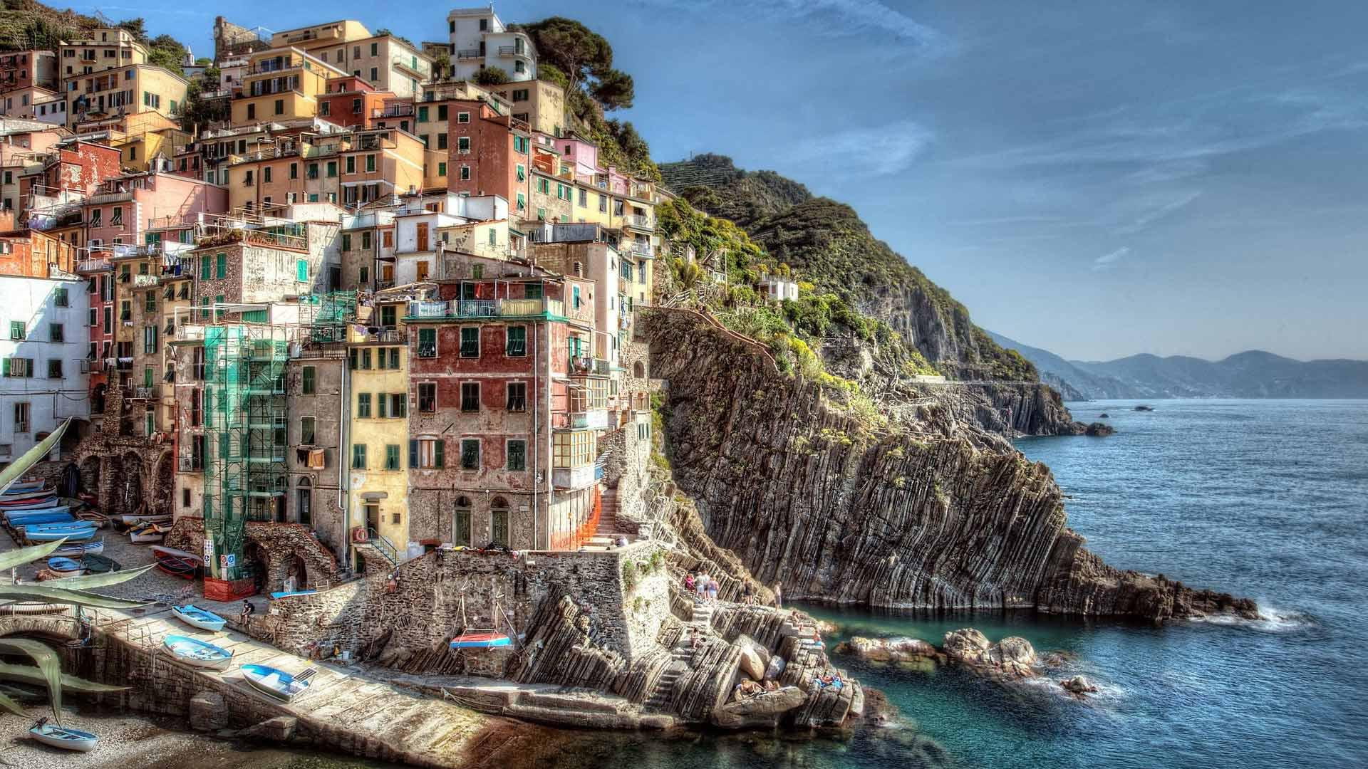 cliff, 1080P, italy, manarola, riomaggiore, hdr, shore, HD Wallpaper