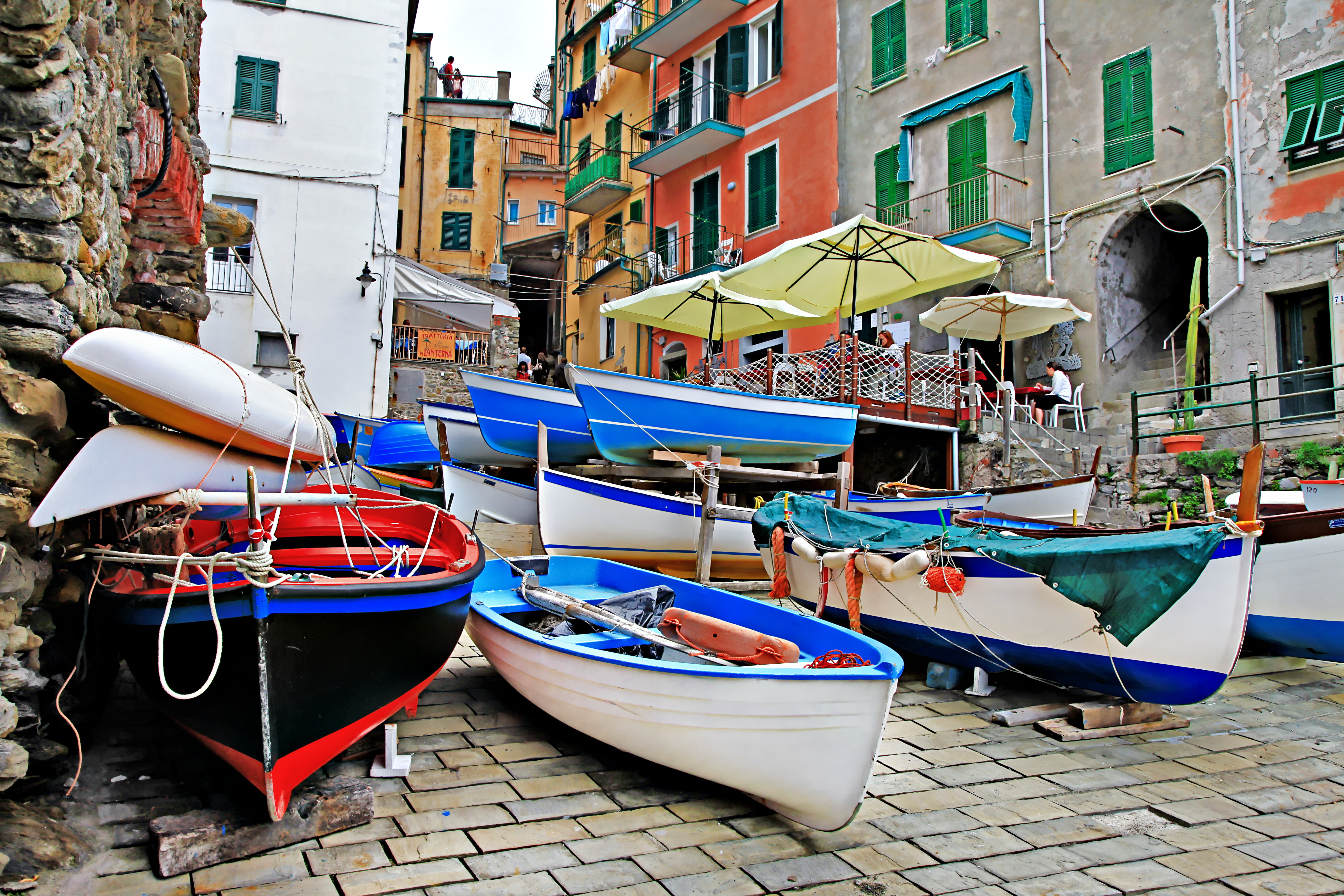 street, Italy, Villa, 5K, houses, coast, travel, boats, Riomaggiore, HD Wallpaper