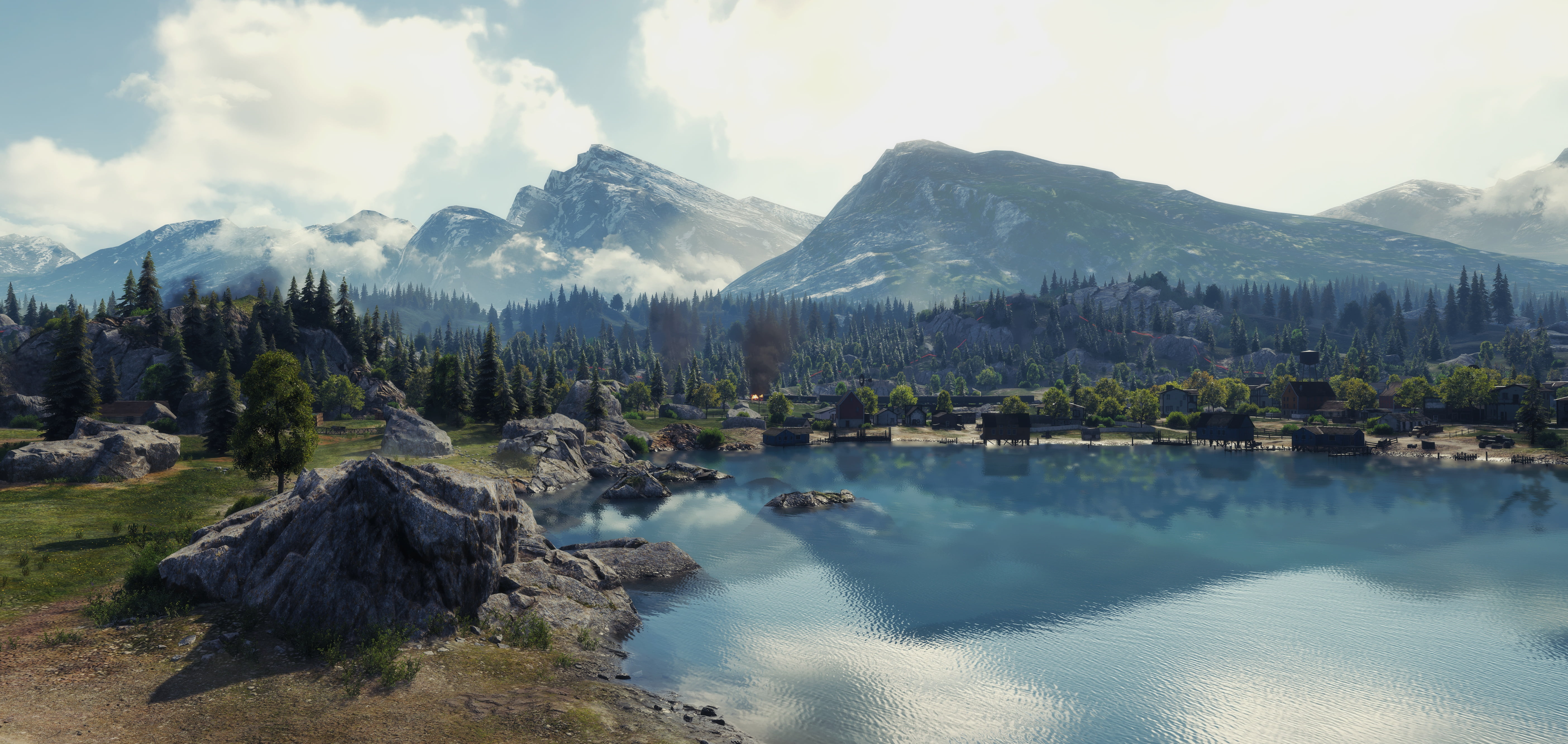sky, scenics - nature, mountain, video games, nature, day, plant, idyllic, remote, lake, snowcapped mountain, mountain peak, no people, tranquil scene, HD Wallpaper