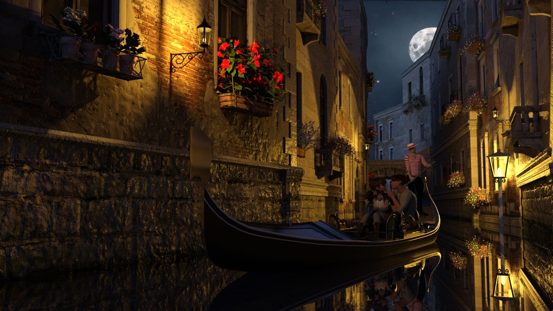in love, italy, sitting, venice, midnight, architecture, water, canal, gondola - traditional boat, built structure, building exterior, bridge, travel, boat, HD Wallpaper