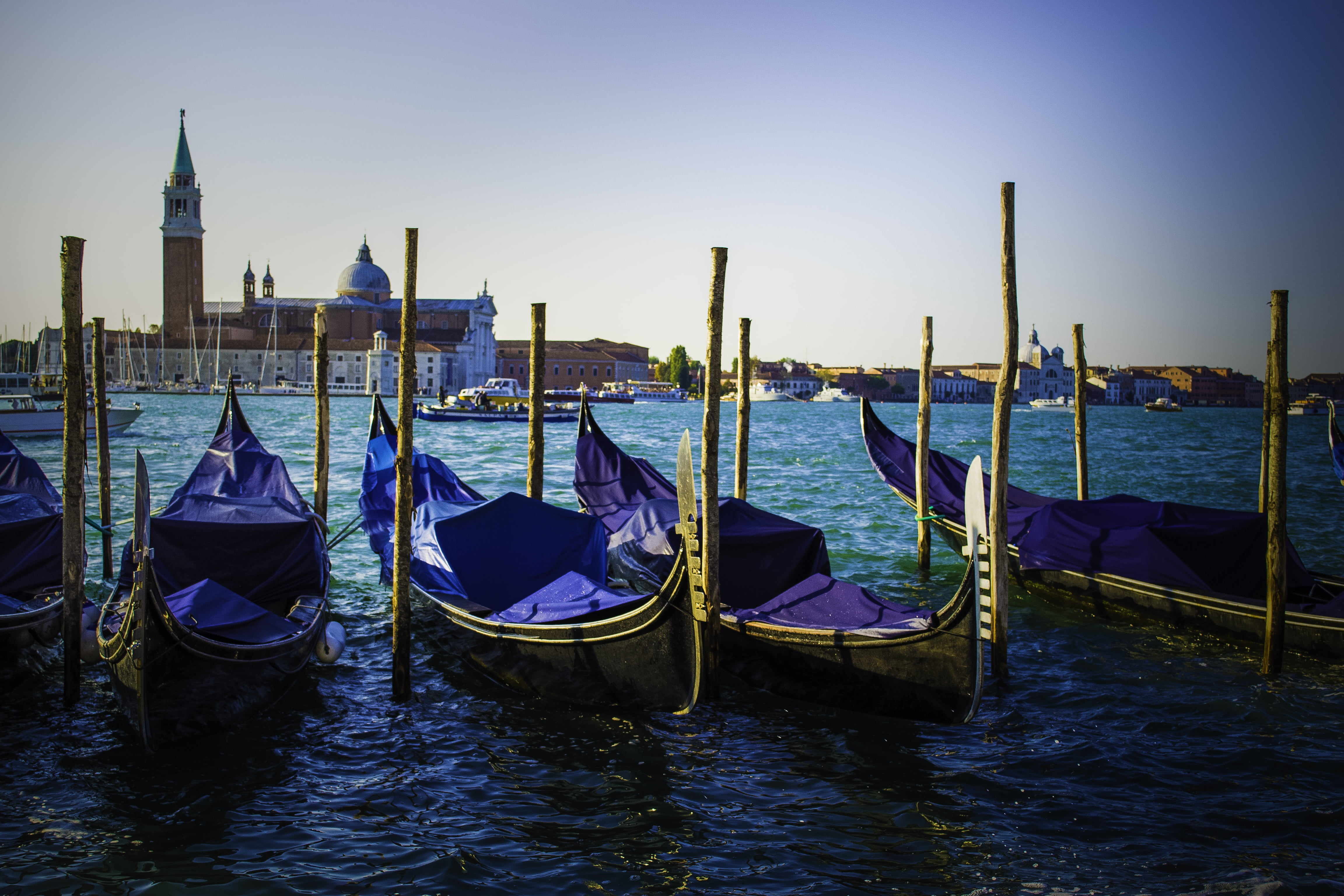 travel Locations, journey, italian Culture, sunset, venice - Italy, travel, brown, vacations, travel Destinations, gondolier, 4K, church, blue, sky, romance, HD Wallpaper