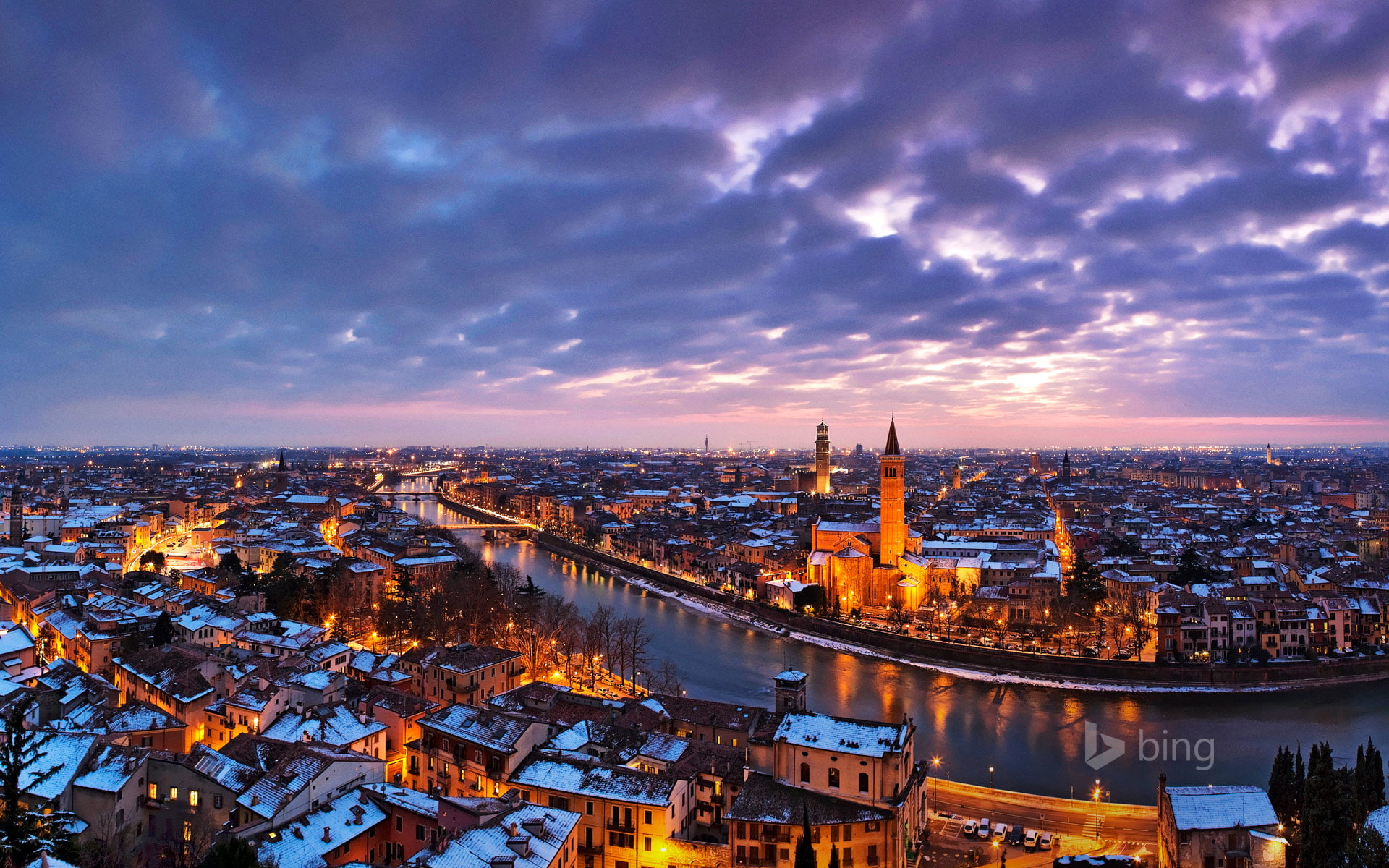 1080P, river, Italy, Verona, night, lights, Adige, the sky, home, clouds, HD Wallpaper