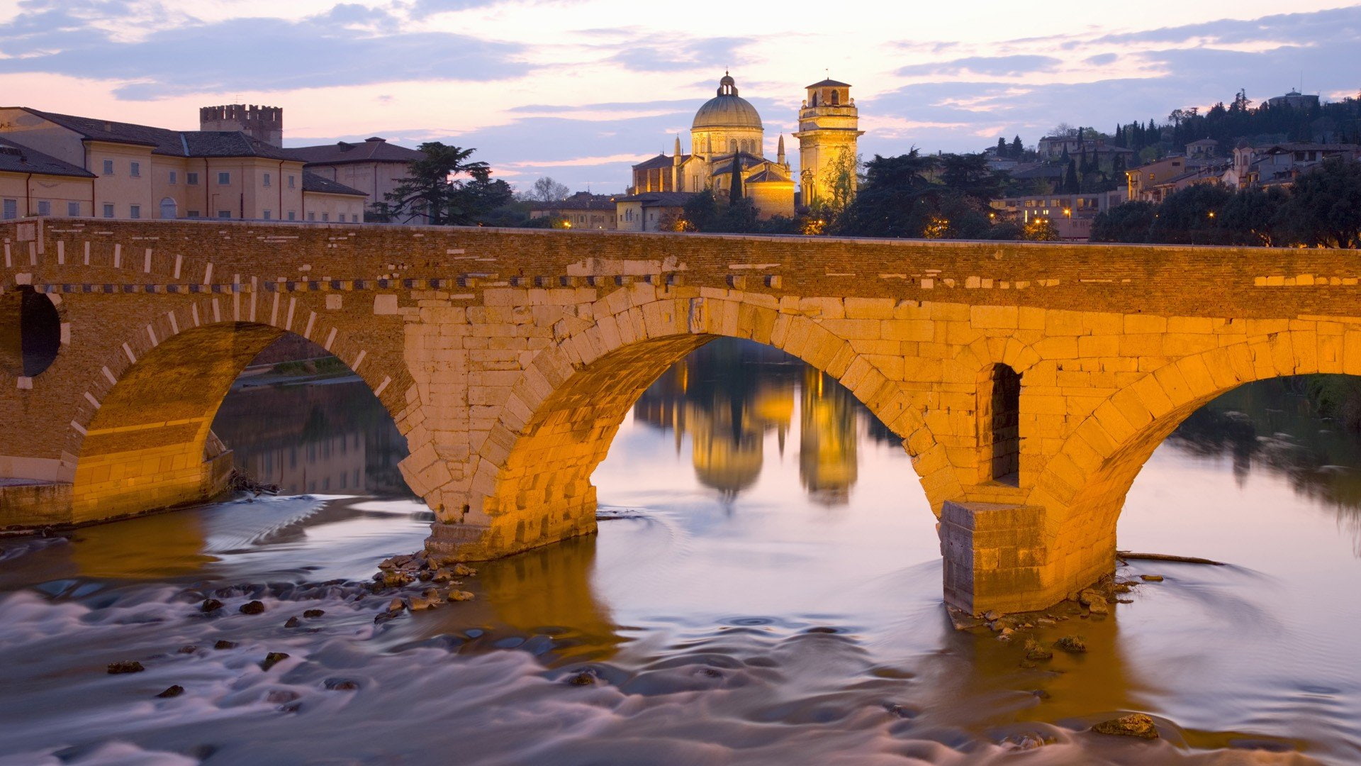 pietra, verona, bridges, veneto, churches, river, ponte, 1080P, italy, HD Wallpaper