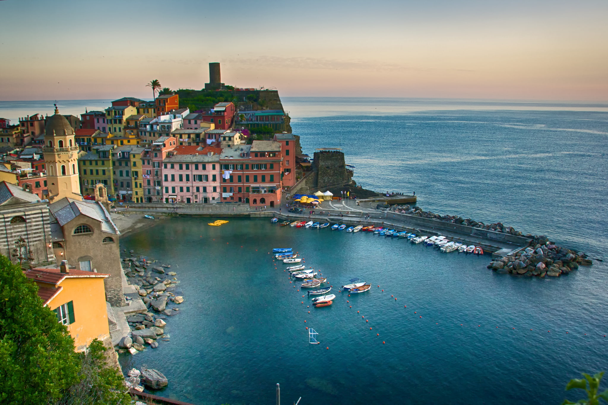 assorted, near, Ligurian Sea, Cinque Terre, the city, water, houses, boats, Vernazza, landscape, body, 1080P, The Ligurian sea, building, Bay, coast, color, HD Wallpaper