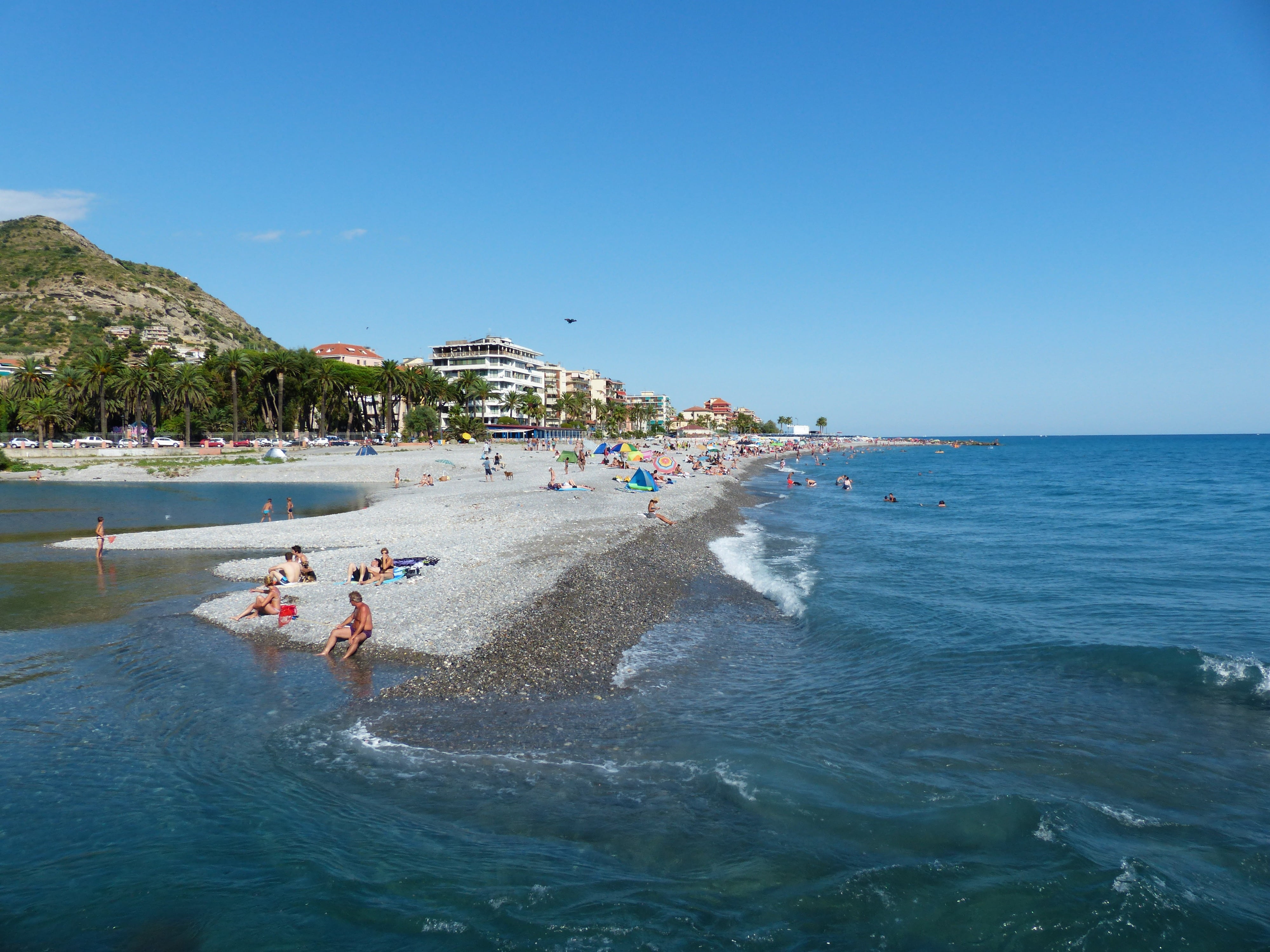 pebble beach, large group of people, outdoors, beach, water, sky, group of people, blue, roia, trip, day, river, sea, summer, ligurian coast, holiday resort, HD Wallpaper