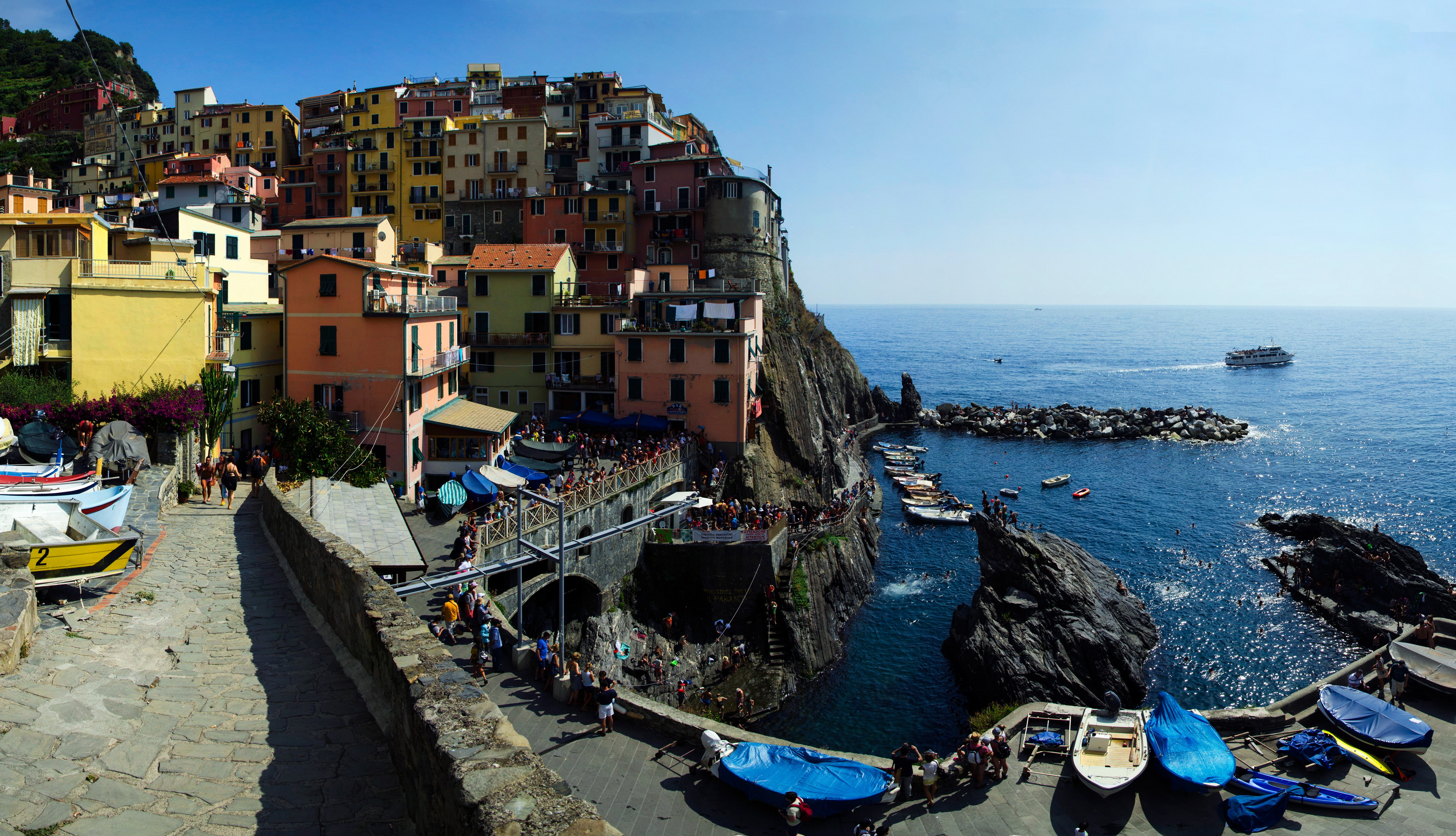 5K, Italy, Cinque Terre, home, Manarola, sea, rocks, The Ligurian coast, HD Wallpaper