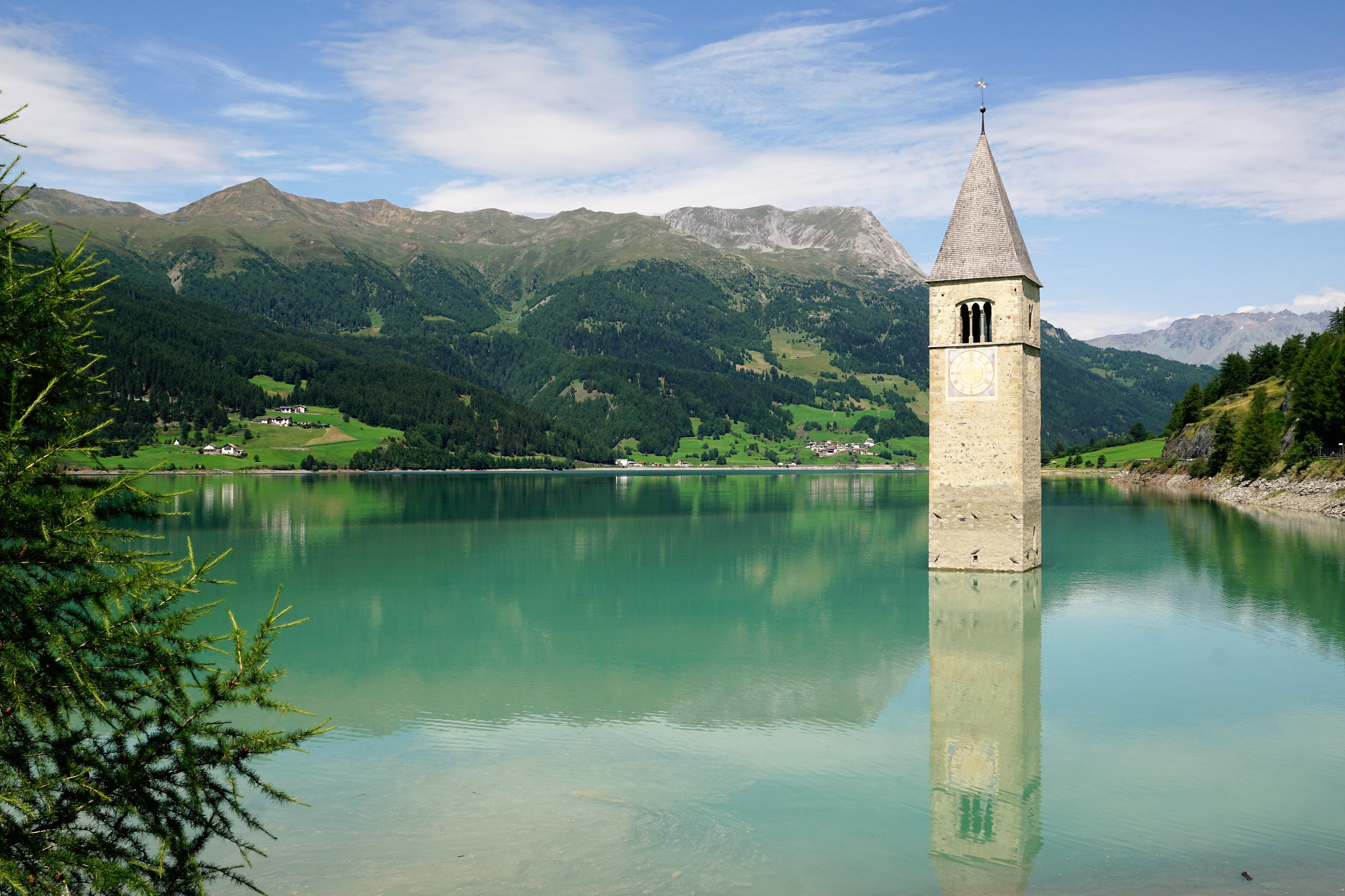 travel, curon venosta, belief, hike, place of worship, kascho, nature, tower, lake, water, travel destinations, beauty in nature, architecture, church, HD Wallpaper