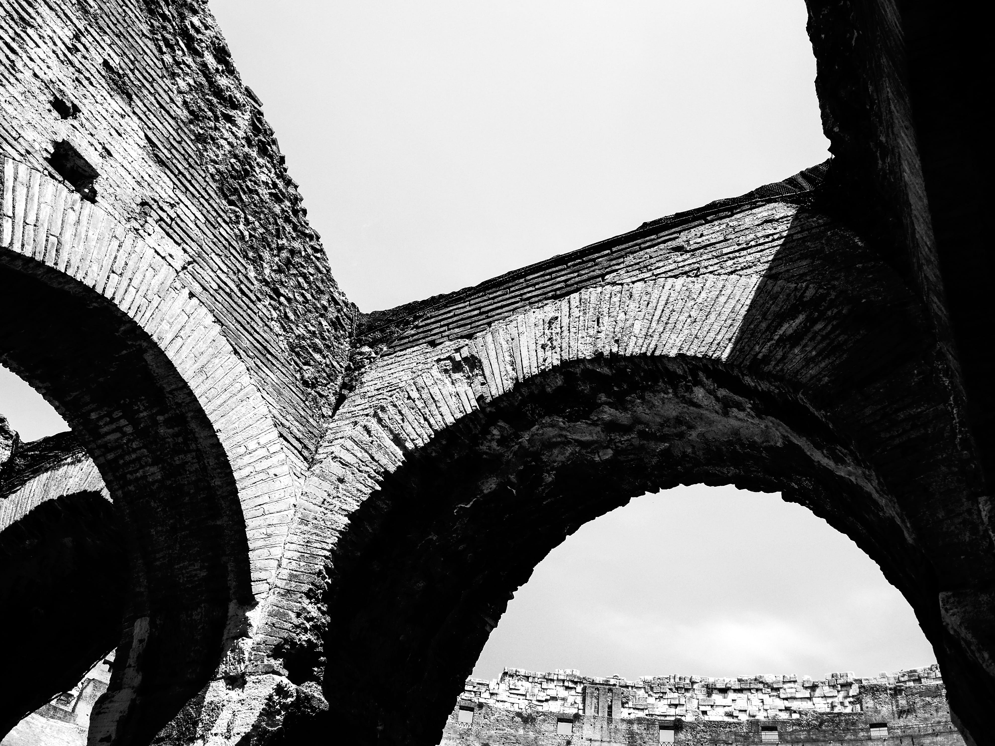 colosseo attraction, tourism, old ruin, clear sky, historical, architecture, colosseum, rome, arch, arch bridge, ruined, low angle view, day, roman, bridge, HD Wallpaper