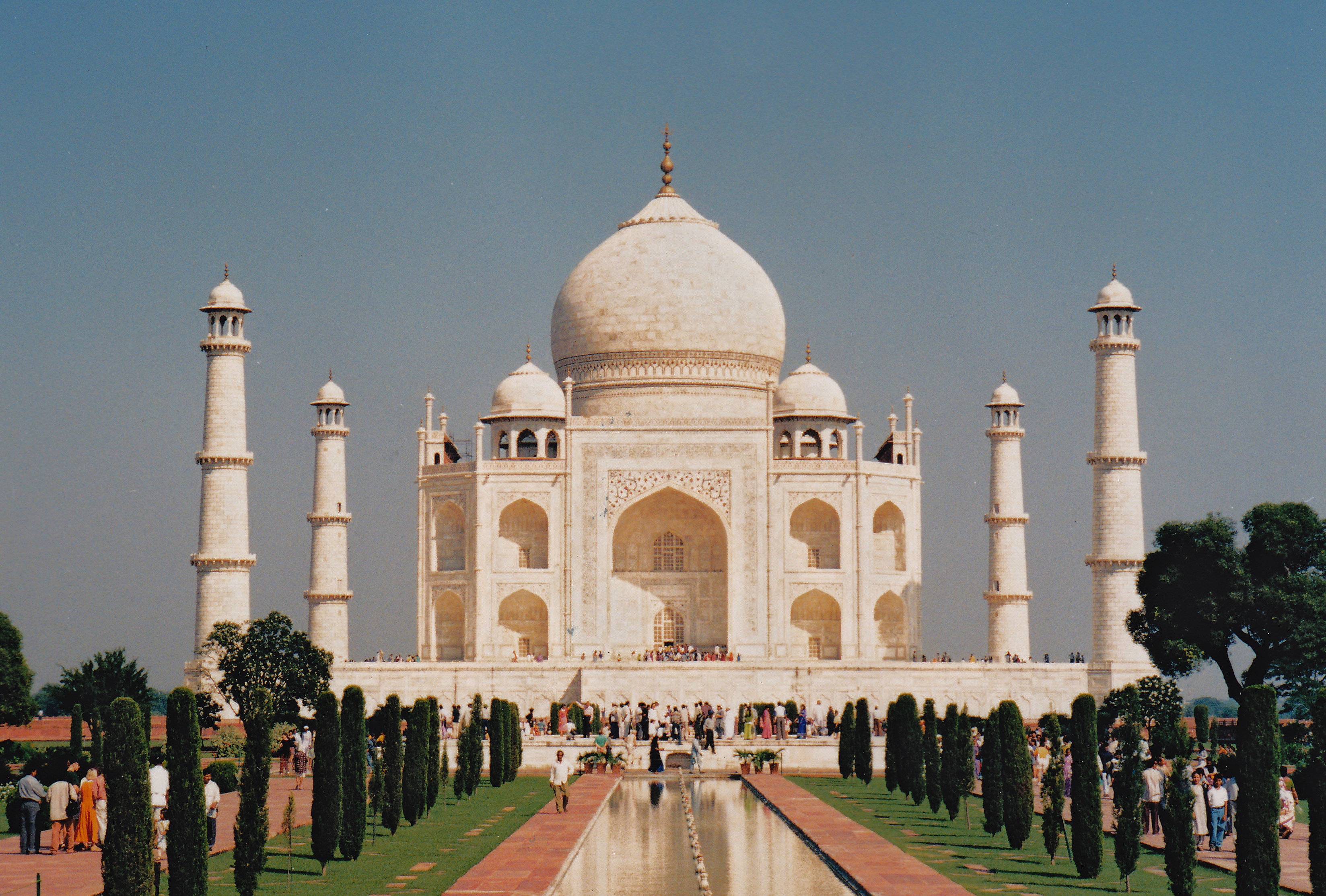 mausoleum, travel, architecture, taj mahal, design, clear sky, arch, marble, real people, reflecting pool, building exterior, large group of people, built structure, HD Wallpaper