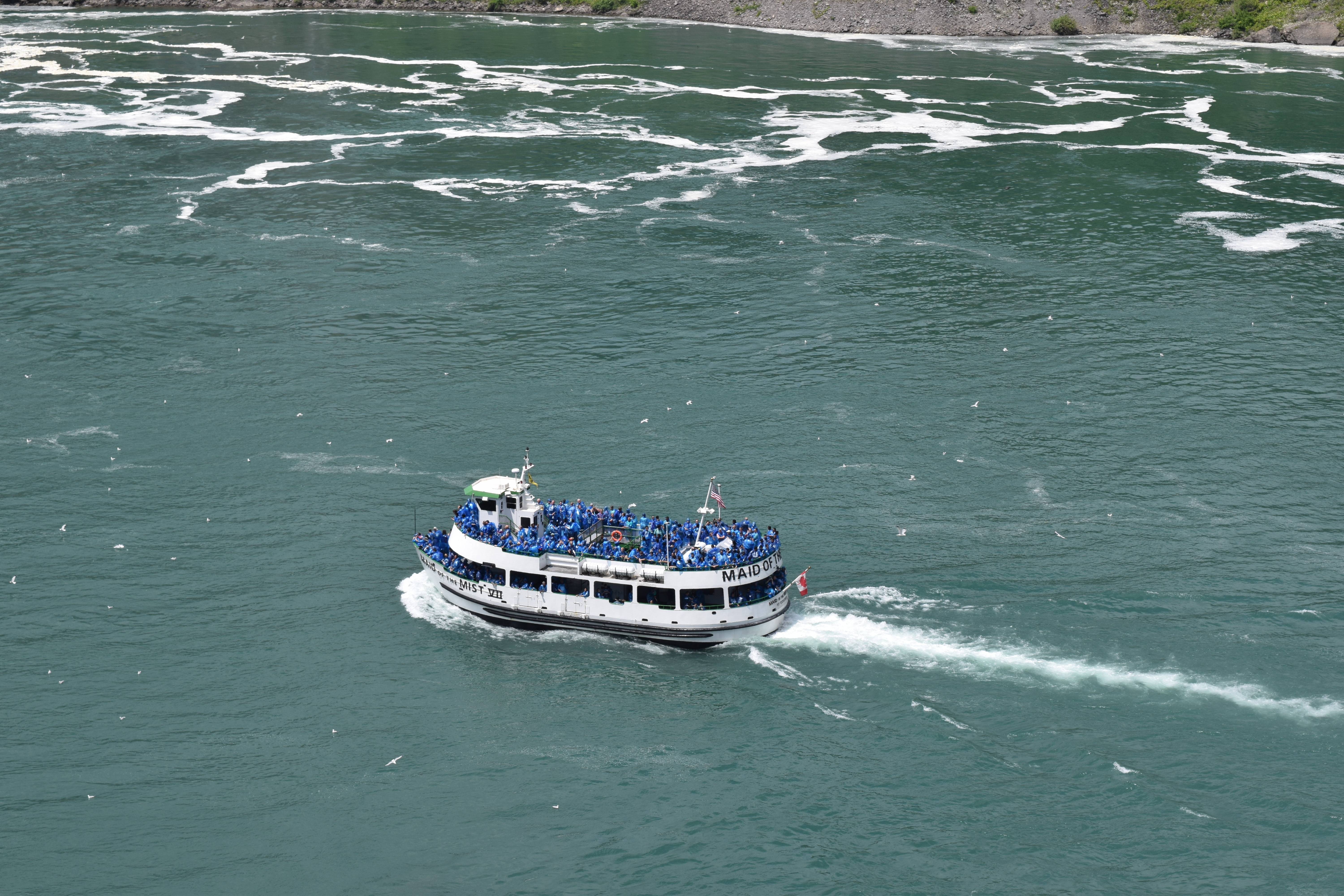 scenics - nature, travel, maid of the mist, nature, wave, 5K, day, water, 7 wonders, sunlight, waterfall, waterfront, sailing, transportation, motion, HD Wallpaper