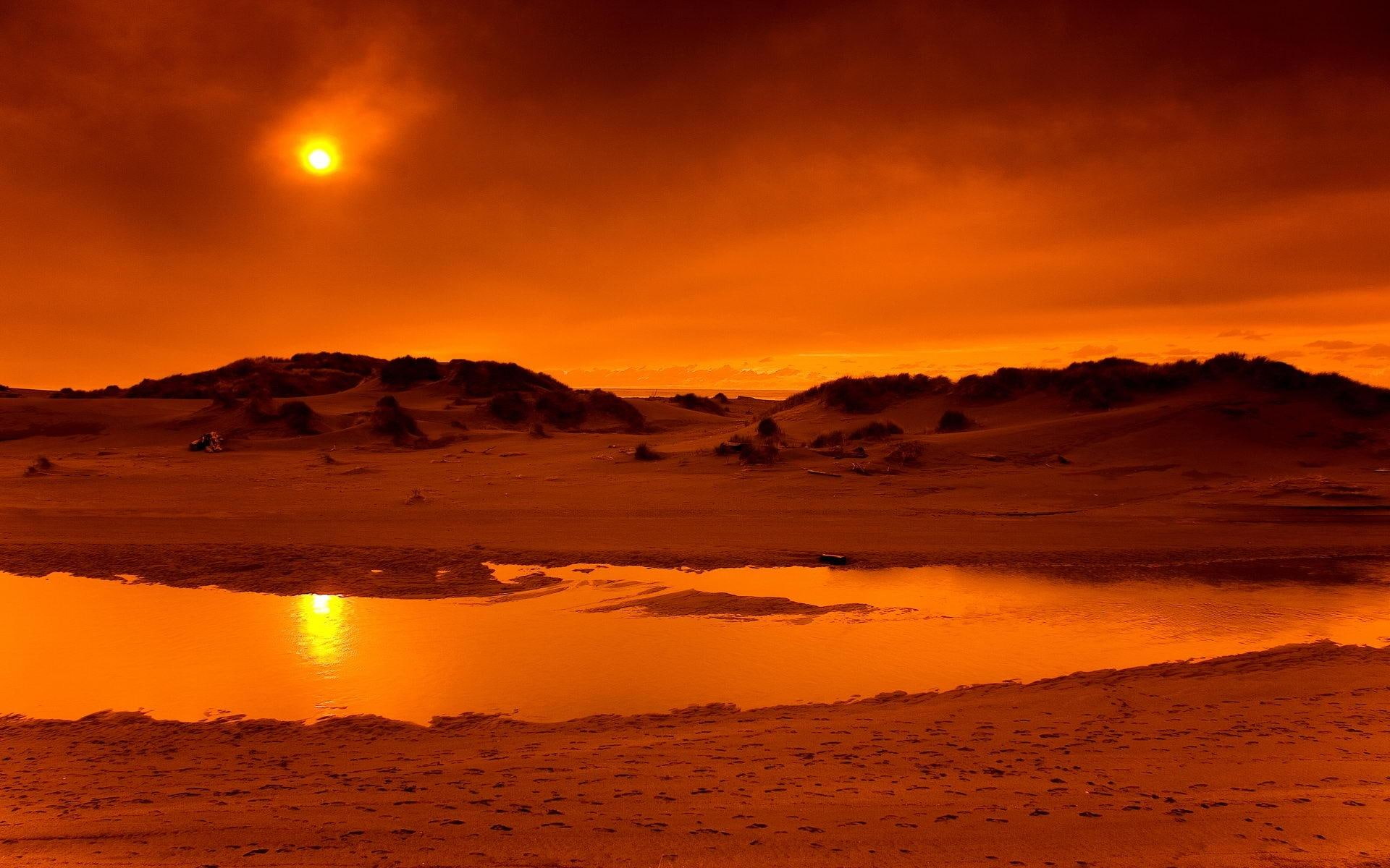 fire, reign, nature and landscapes, 1080P, sunset, reflection, HD Wallpaper