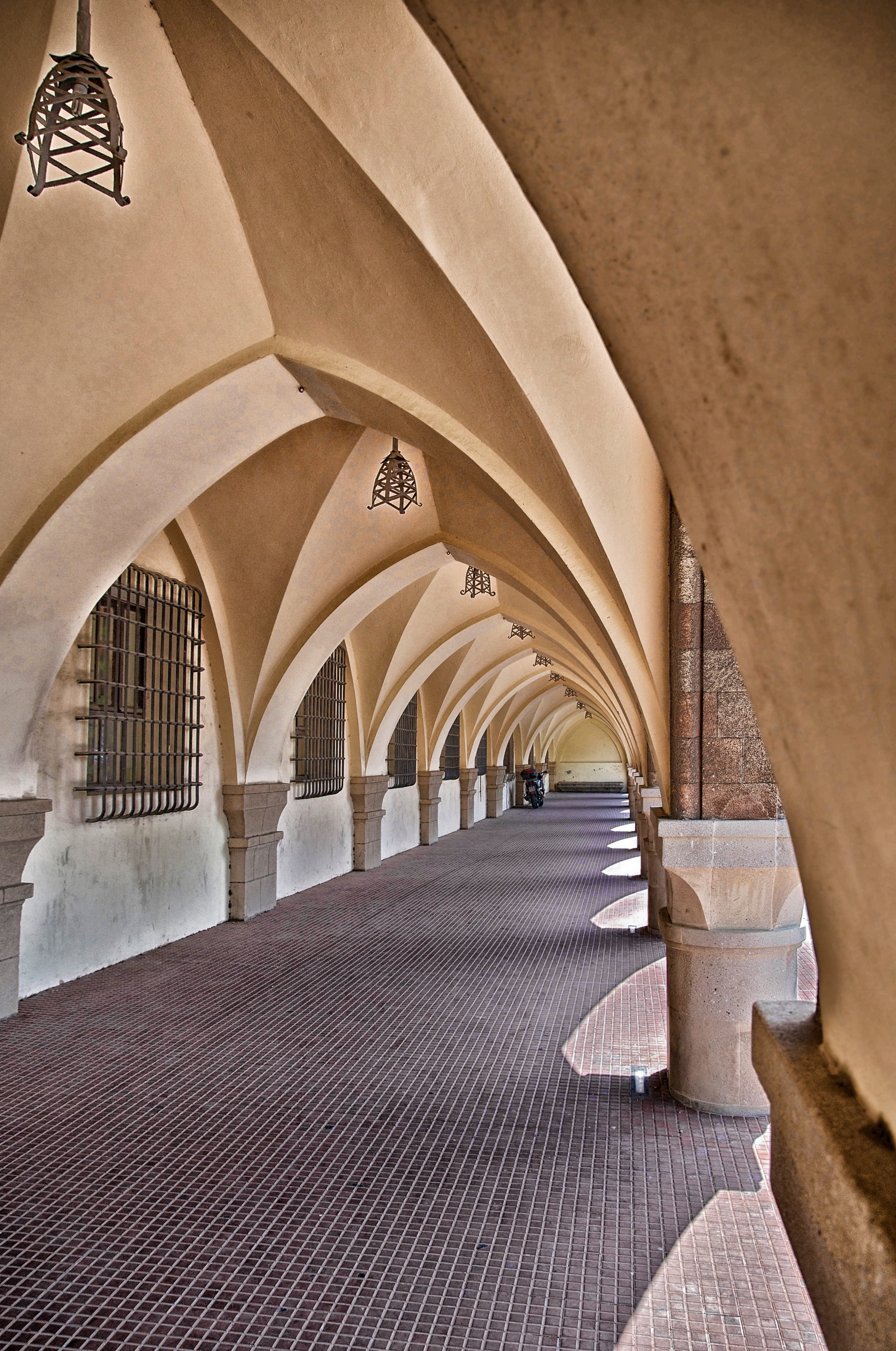 day, arch, landmark, rhodes, arcade, portico, absence, building, corridor, architectural column, built structure, empty, 4K, colonnade, modern, in a row, Phone HD Wallpaper