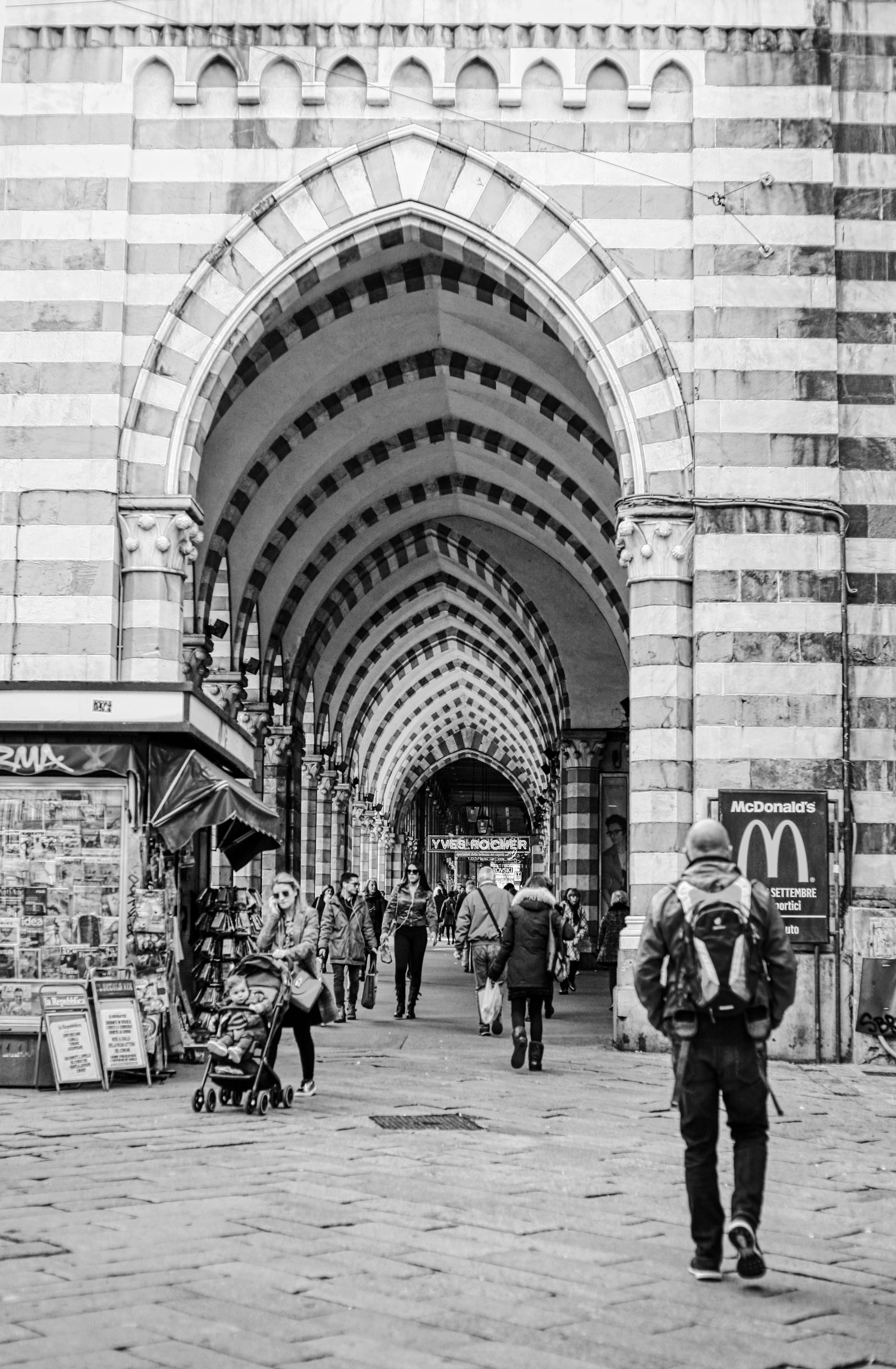 market, street, architecture, shoe, portico di  via xx settembre, downtown, city, building, people, transportation, urban, 4K, arched, adult, footwear, Phone HD Wallpaper