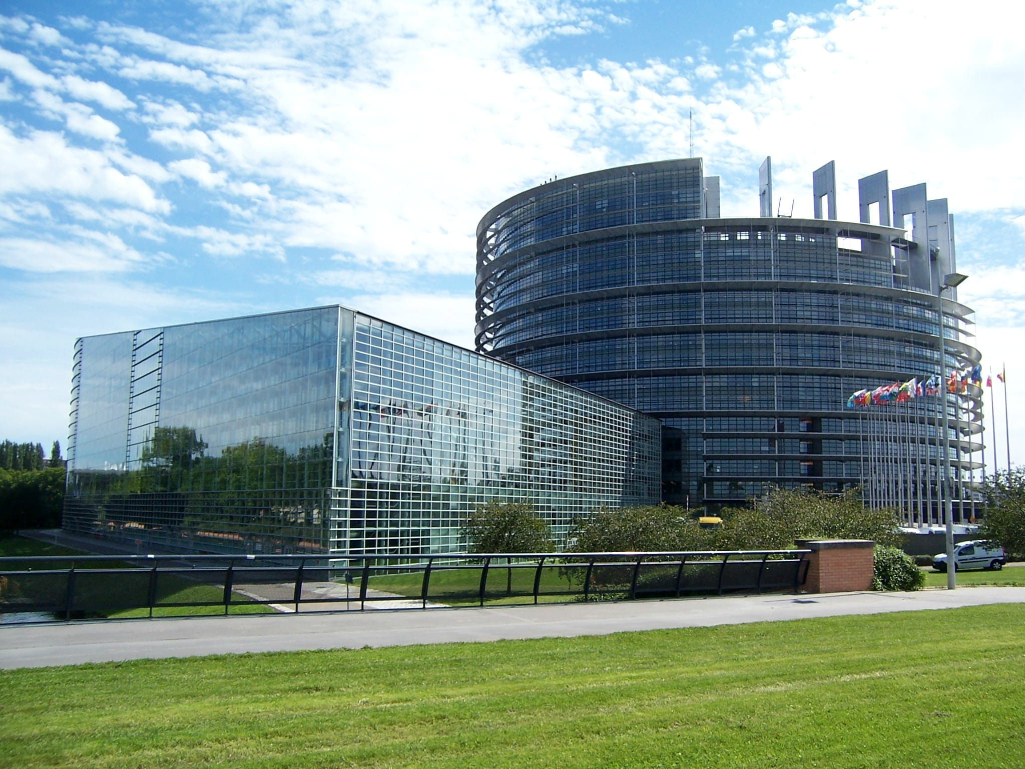 sky, cloud - sky, grass, strasbourg, union, building exterior, eu, travel destinations, outdoors, built structure, city, parliament, no people, 1080P, HD Wallpaper