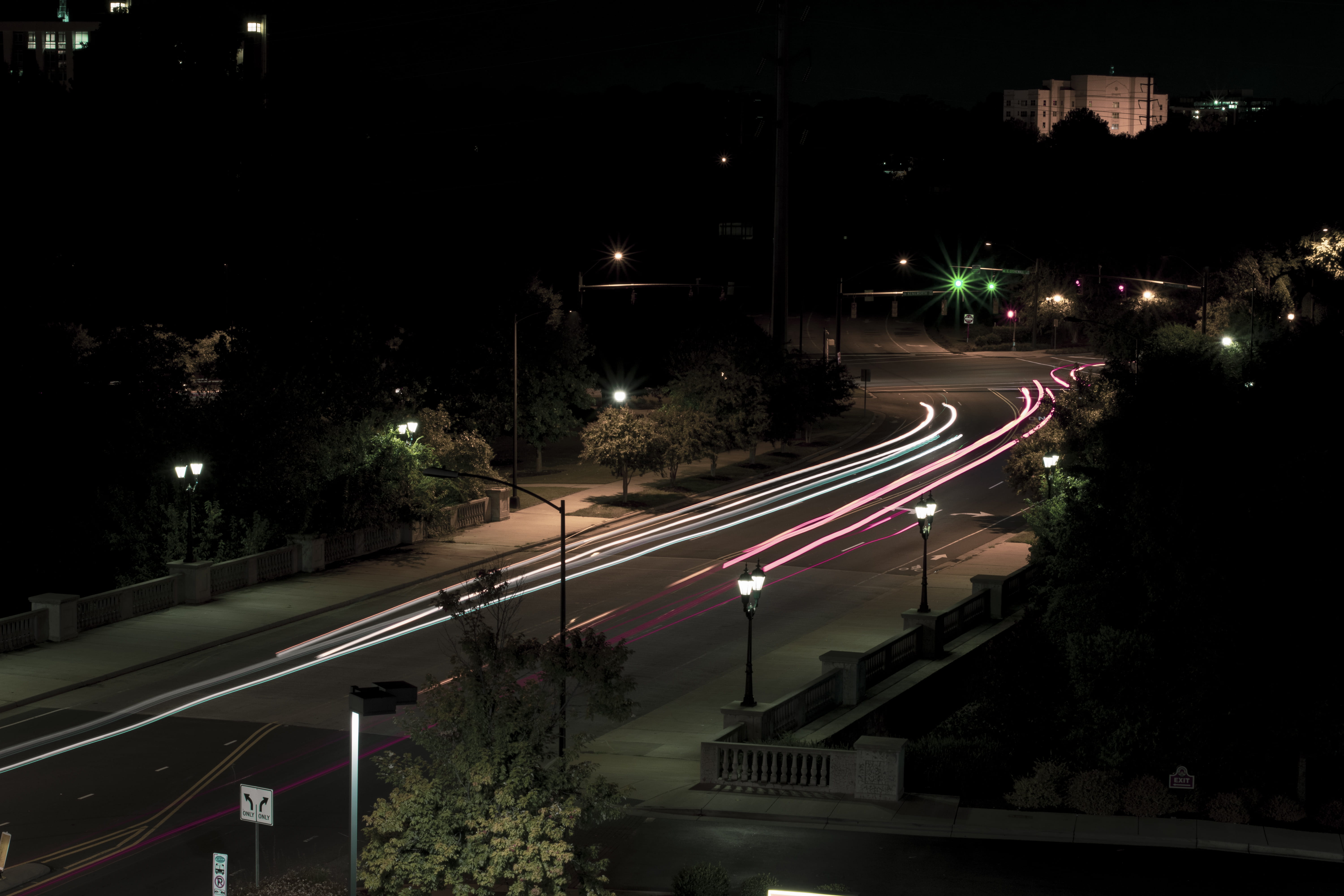 building exterior, metropolis, night life, asphalt, night, city, transportation, building, high angle view, motion, lighting, time, zebra crossing, vehicle light, HD Wallpaper