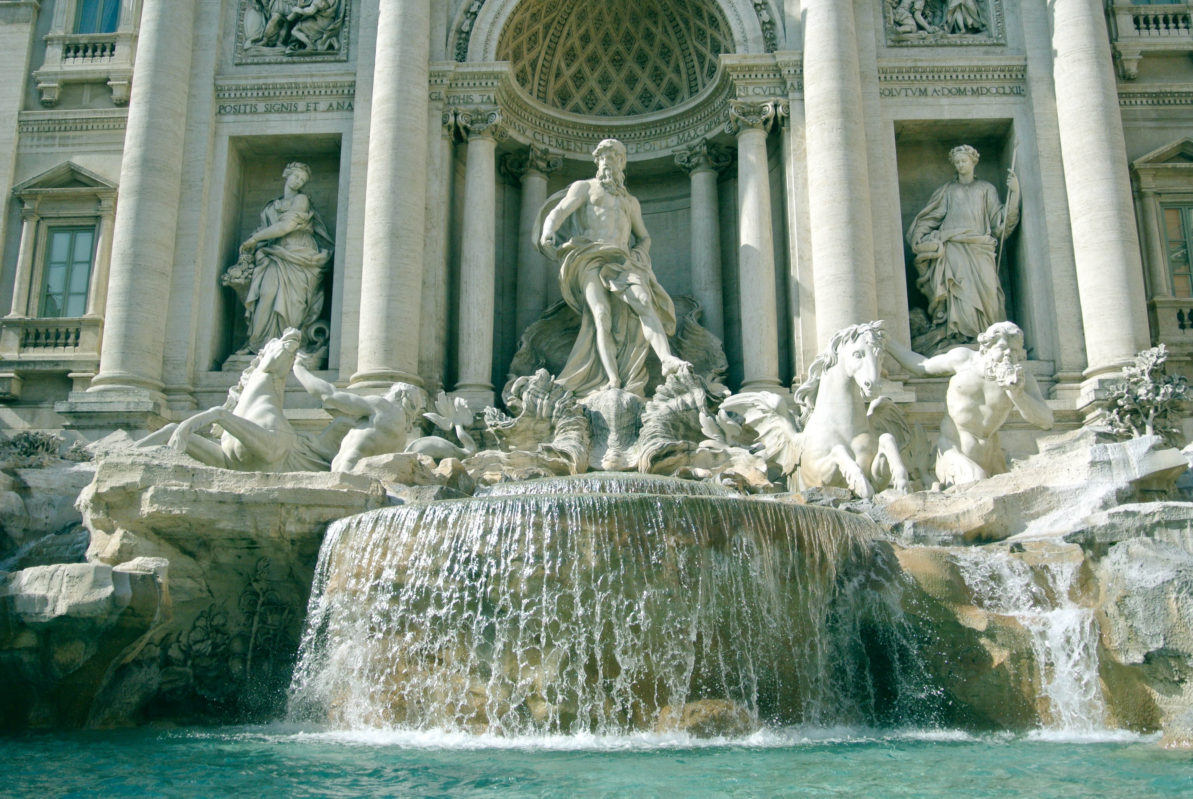 daytime, built structure, near, representation, travel destinations, tourism, unesco world heritage, trevi, sculpture, flowing, building exterior, spraying, HD Wallpaper