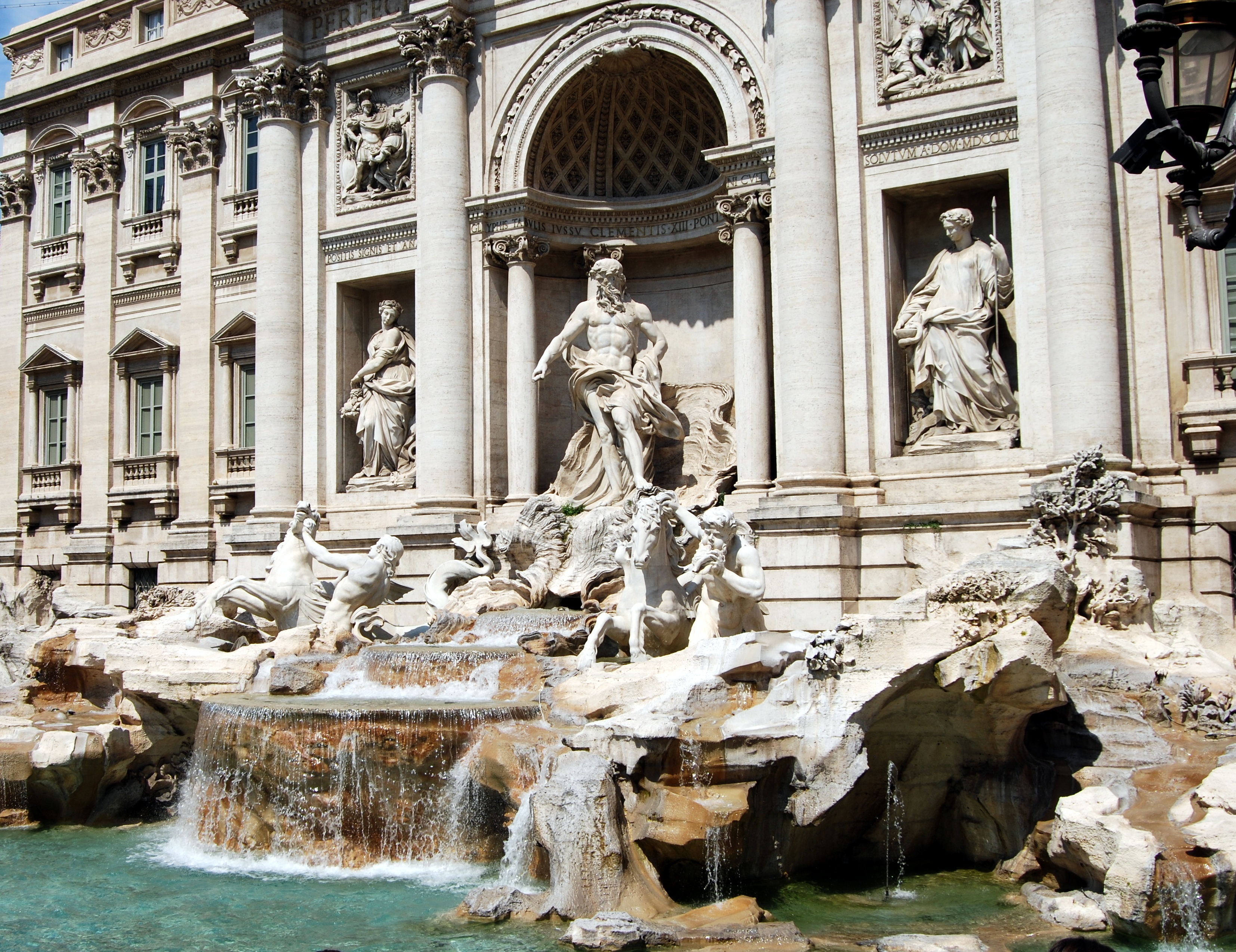 water, sculpture, fontana di trevi, built structure, art and craft, day, travel destinations, fountain, rome, representation, history, human representation, HD Wallpaper