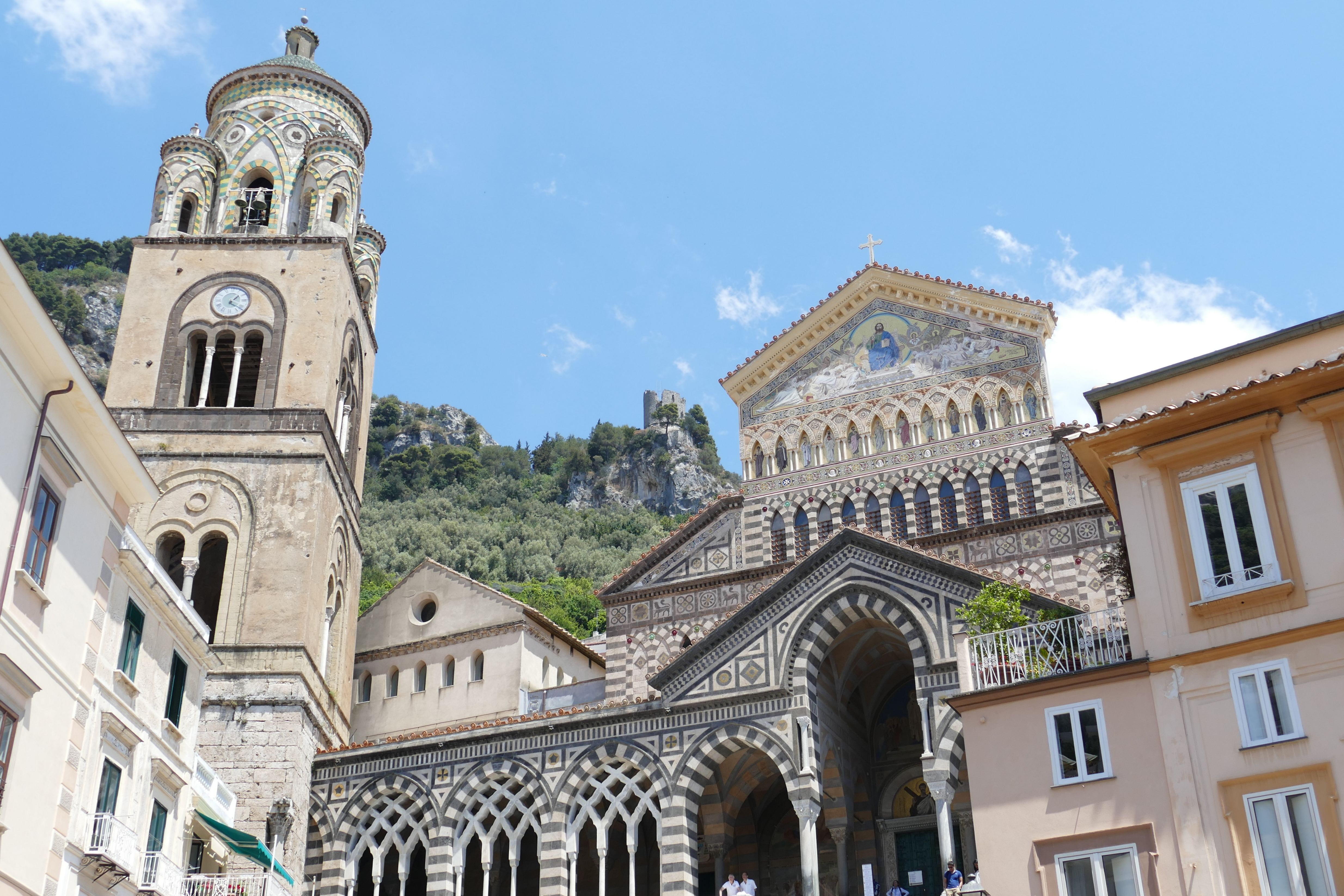place of worship, tourism, architectural column, low angle view, facade, tower, dom, view, italy, built structure, travel destinations, campania, historically, HD Wallpaper
