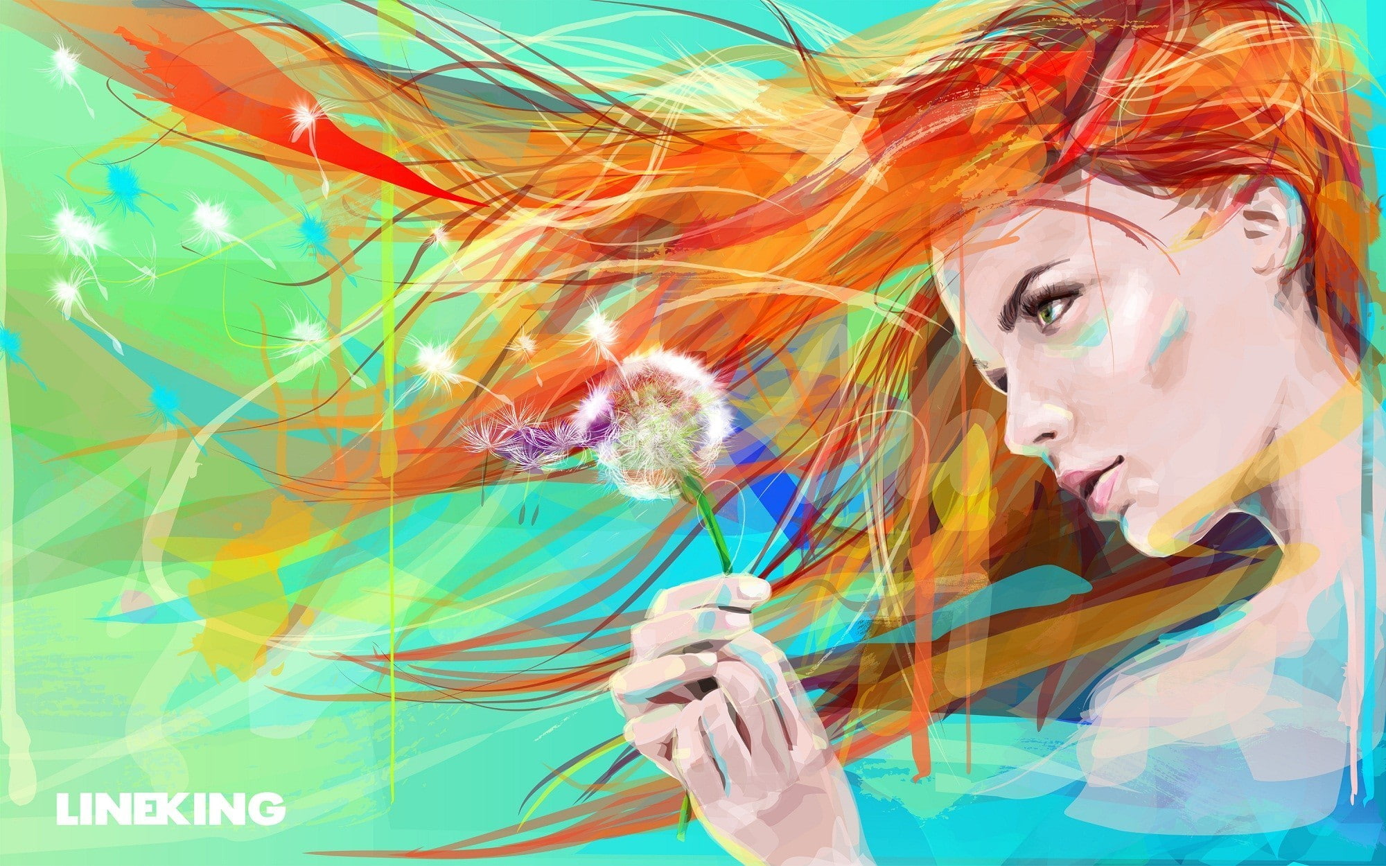 women, x, hair, Flowers, people, long hair, hd, face, redhead, dandelion, art, px, 1080P, artwork, Model, melanie, long, 2000x1250 px, iglesias, HD Wallpaper