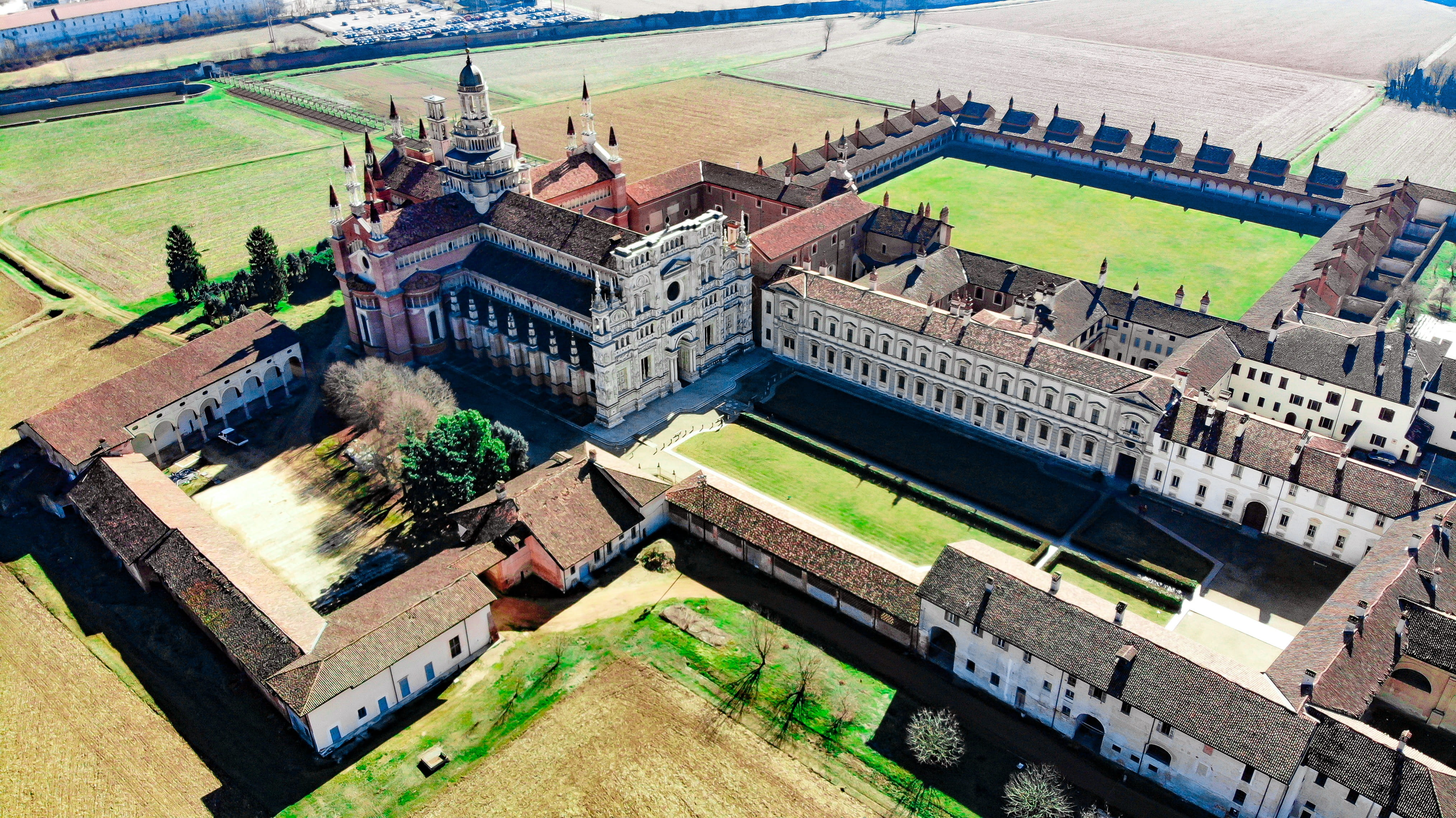 belief, the christian church, chartreuse, built structure, drone, travel destinations, high angle view, monastery, roof, renaissance, catholic, nature, HD Wallpaper