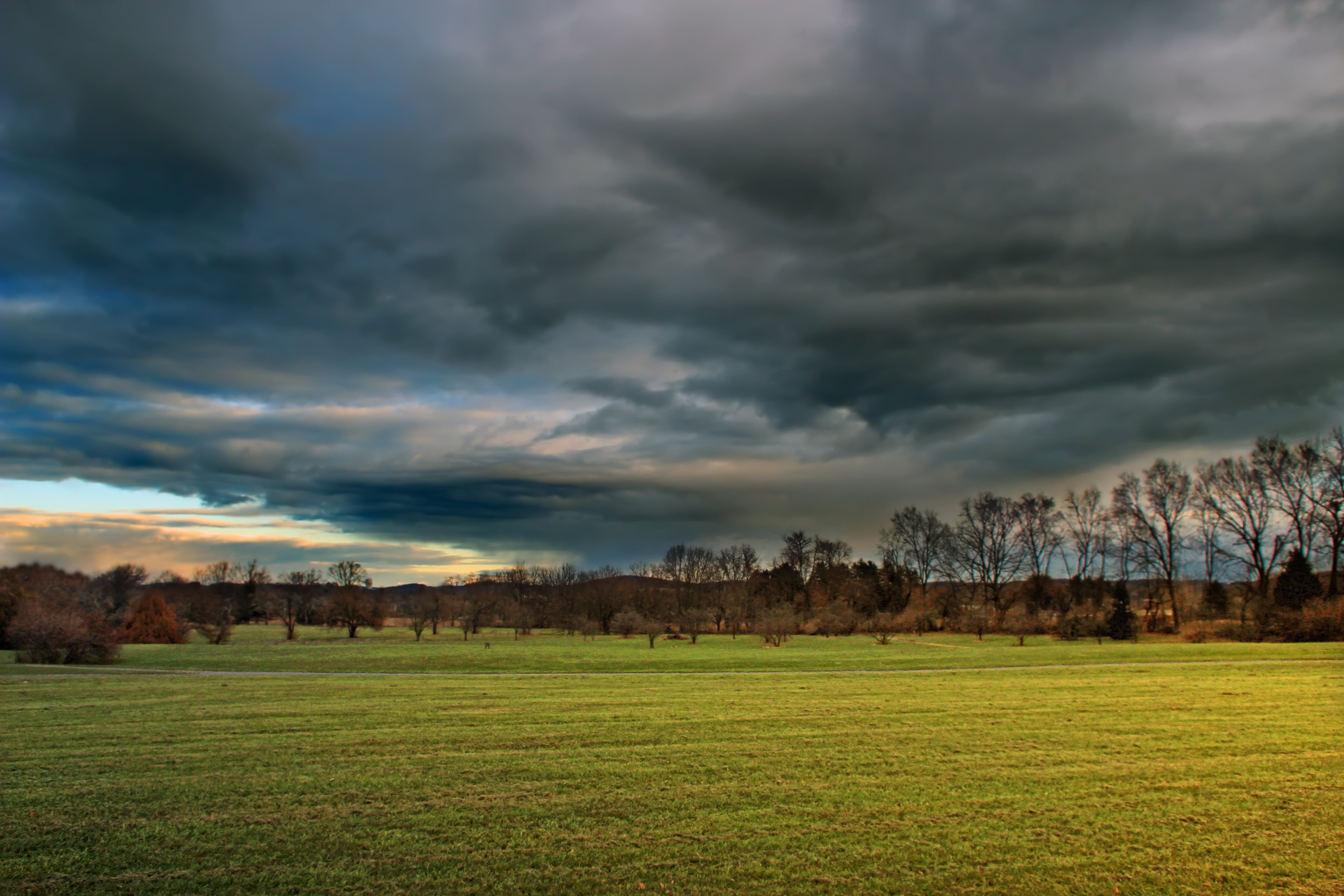 autumn, green, Field, sky, landscape, low, weather, scenics, tree, grass, Louise, Northampton County, beside, meadow, creative commons, Lehigh Valley, green meadow, HD Wallpaper