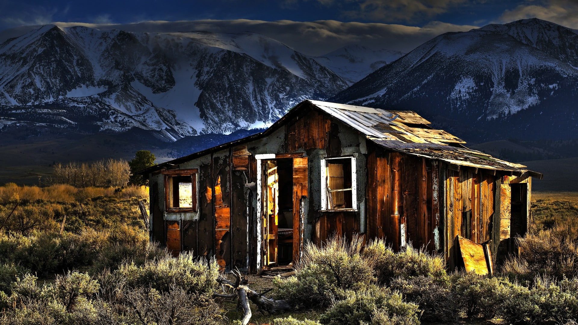 rural area, barn, nature, rustic, house, mountain, bodie, shanty, log cabin, 1080P, sierra nevada, united states, landscape, shack, hut, mountain range, HD Wallpaper