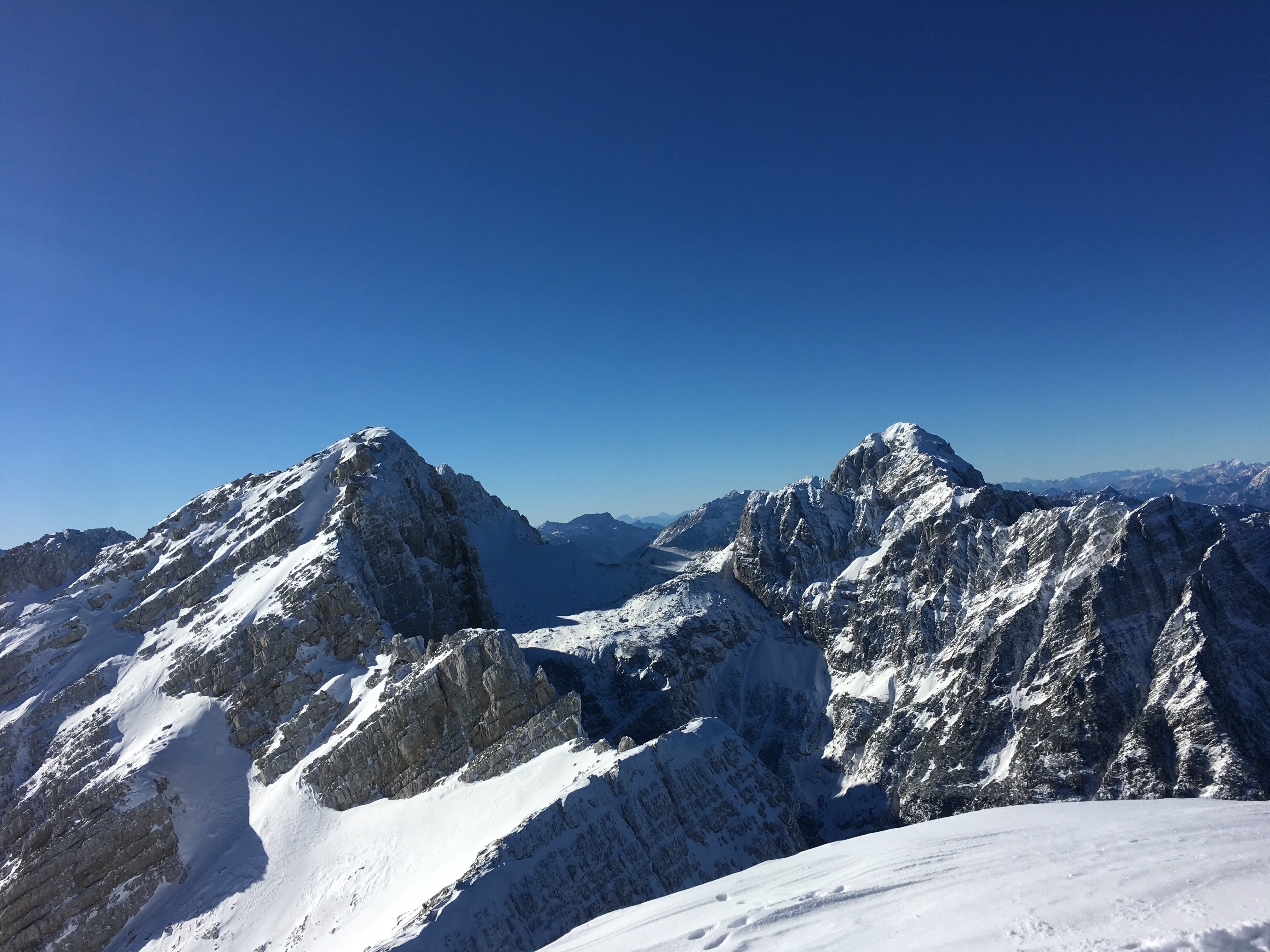 blue, mangart, no people, mountain, beauty in nature, mountain range, 4K, sunlight, tranquil scene, winter, tranquility, clear sky, nature, mountain peak, HD Wallpaper