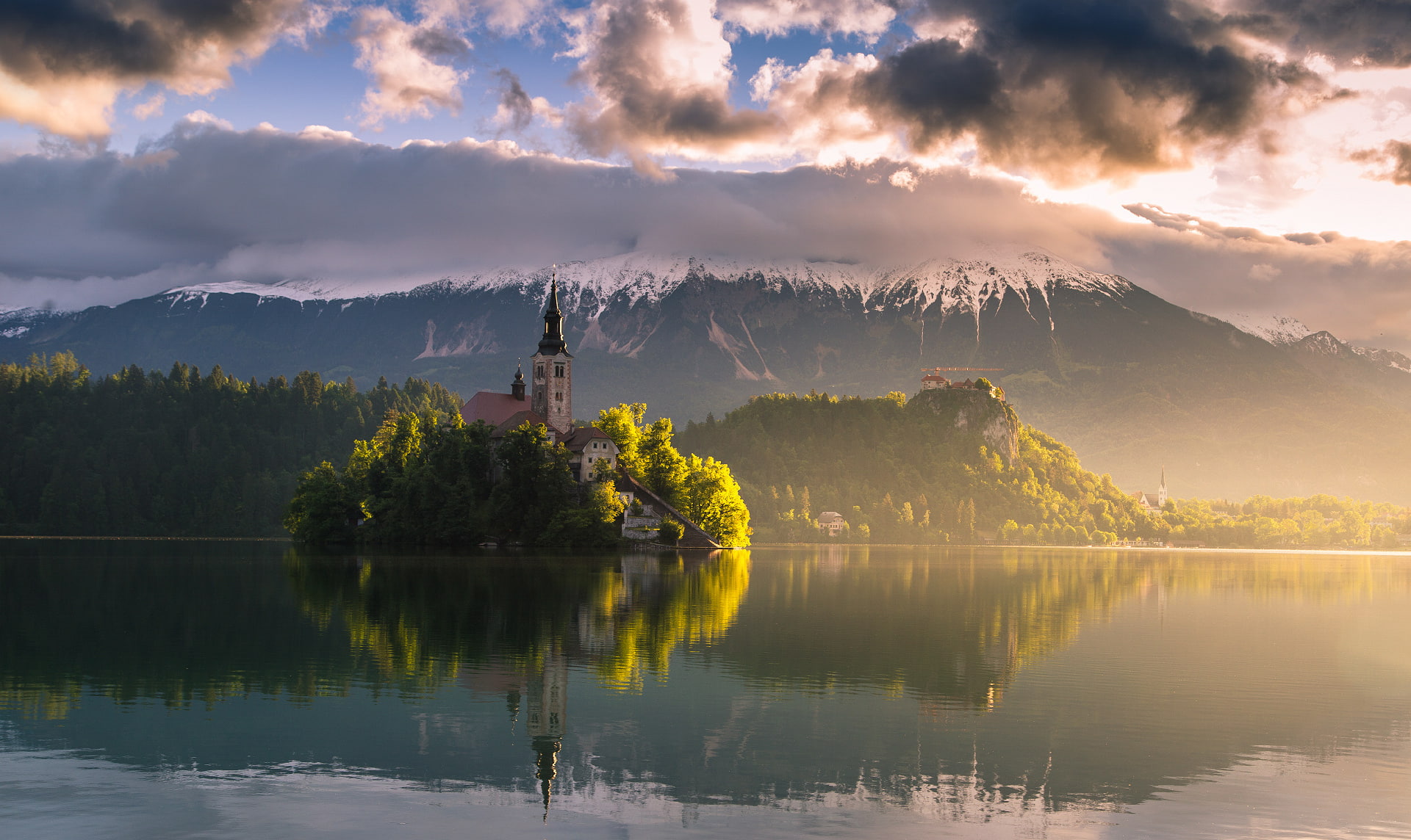 The Julian Alps, Slovenia, Bled lake, 1080P, the sky, mountains, clouds, HD Wallpaper