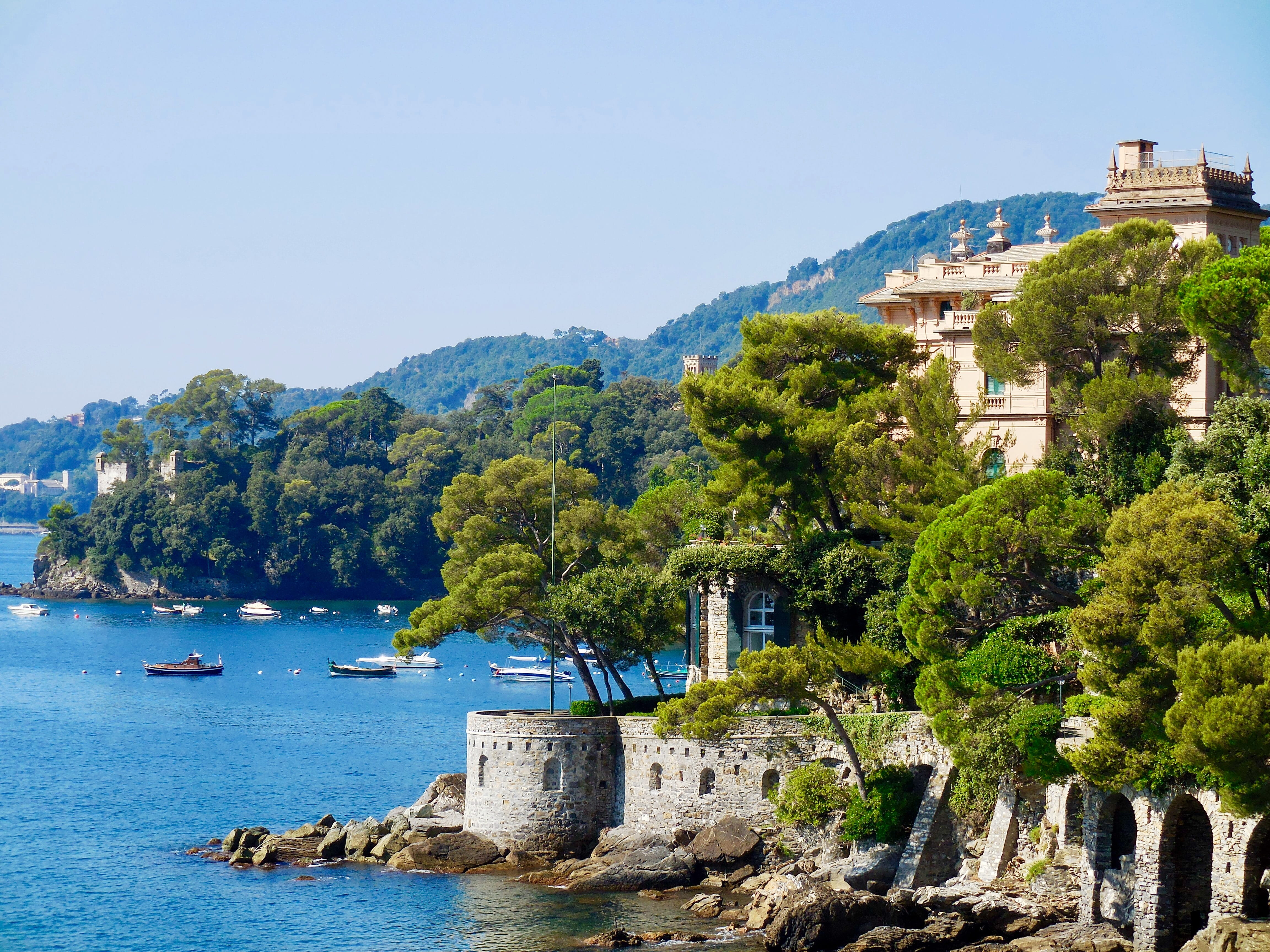 water, holiday, 4K, architecture, land, riviera, clear sky, european, l, sky, travel, outdoors, travel destinations, mediterranean, europe, liguria, luxury, HD Wallpaper