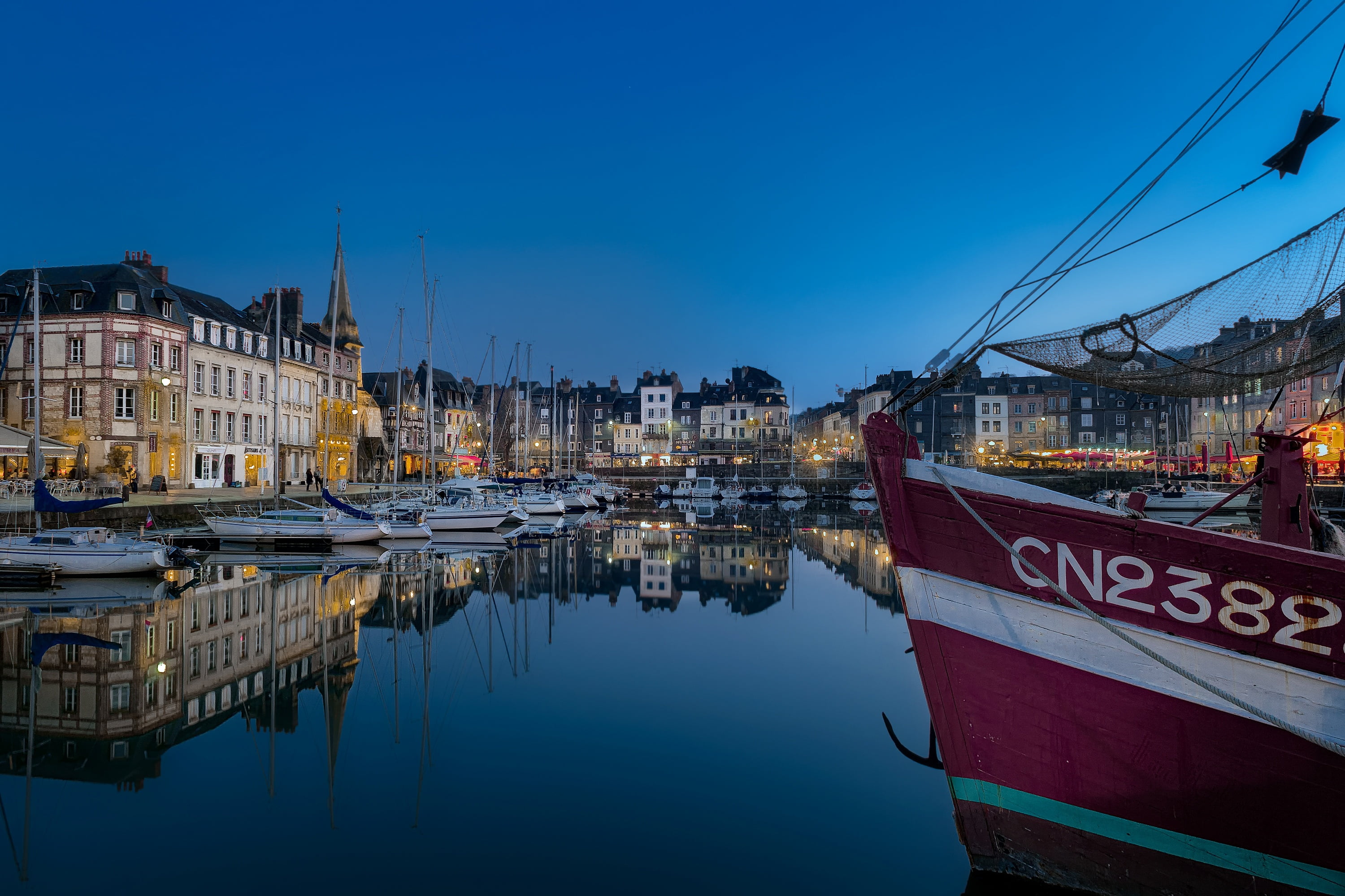 the evening, France, 2K, boats, Honfleur, Marina, HD Wallpaper