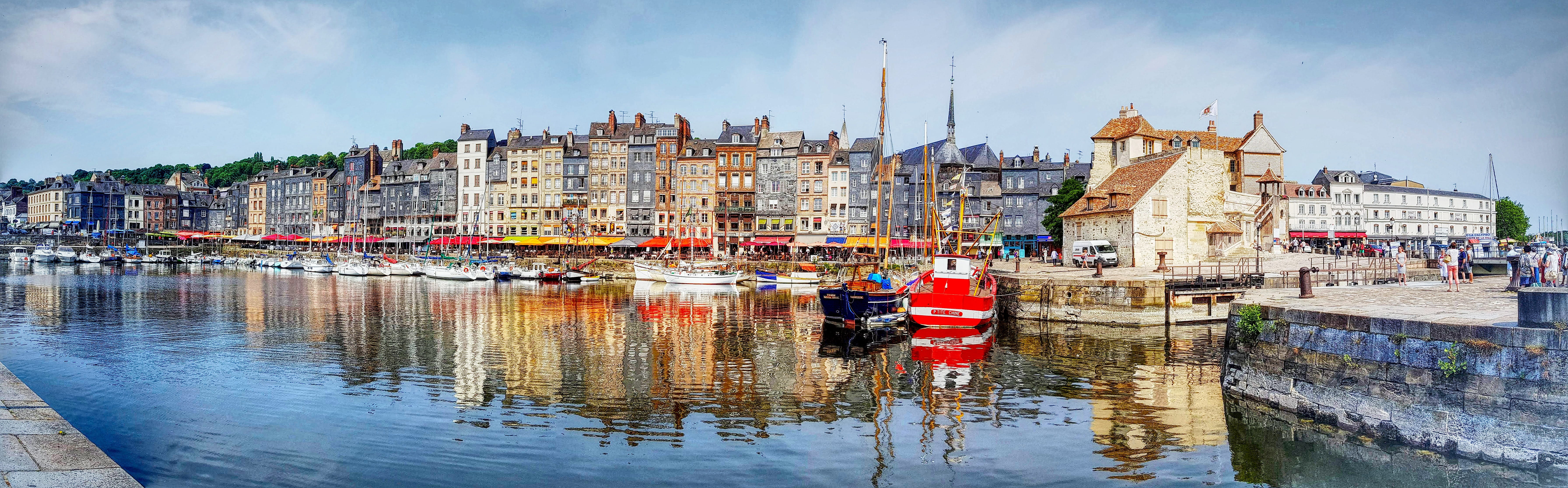 building exterior, nautical vessel, residential district, built structure, landscape, mode of transportation, honfleur, travel destinations, transportation, HD Wallpaper