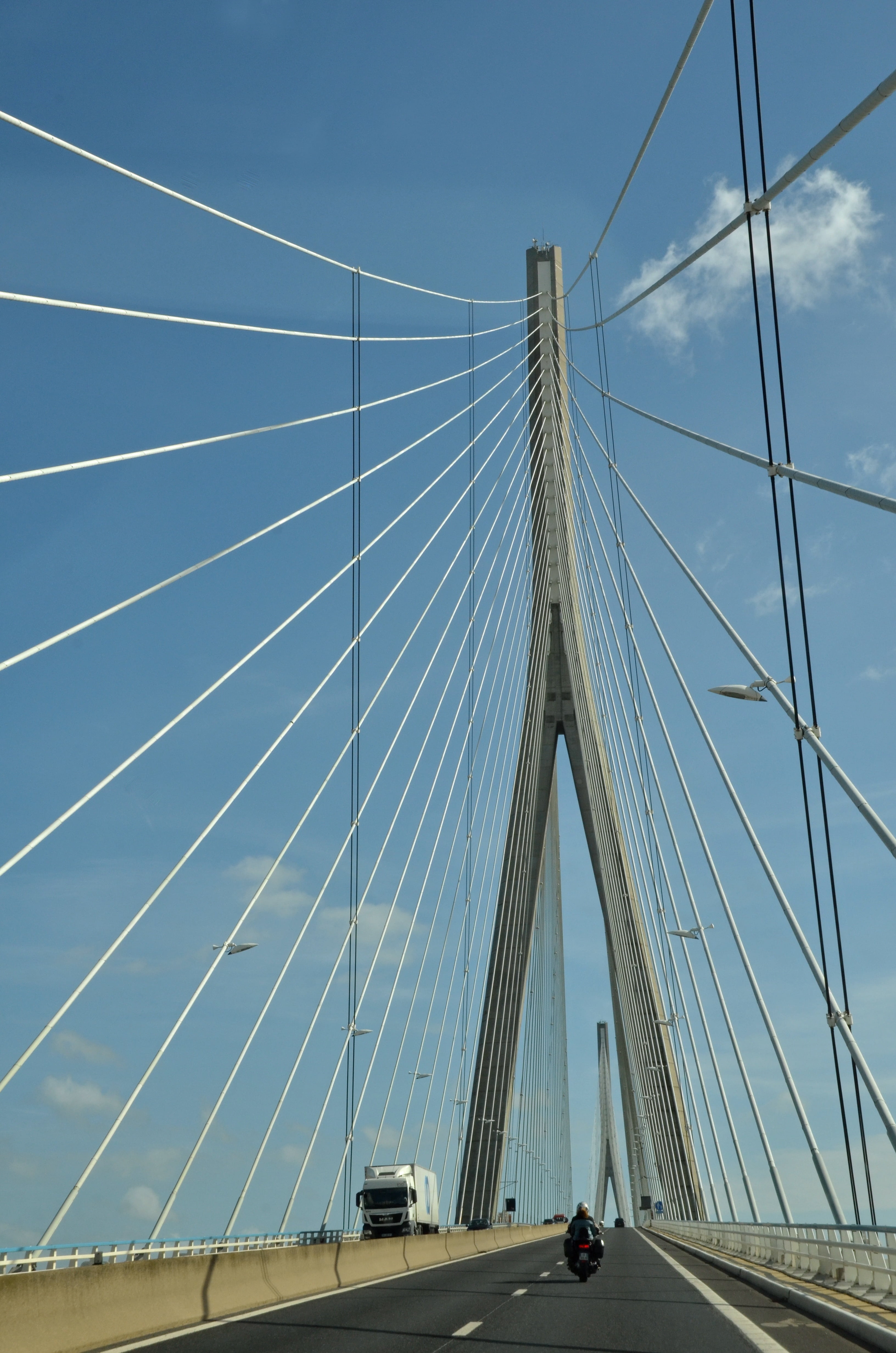 sky, transportation, normandy, le havre, pont de normandie, architecture, the way forward, cable, honfleur, suspension bridge, seine, 4K, line, connection, Phone HD Wallpaper