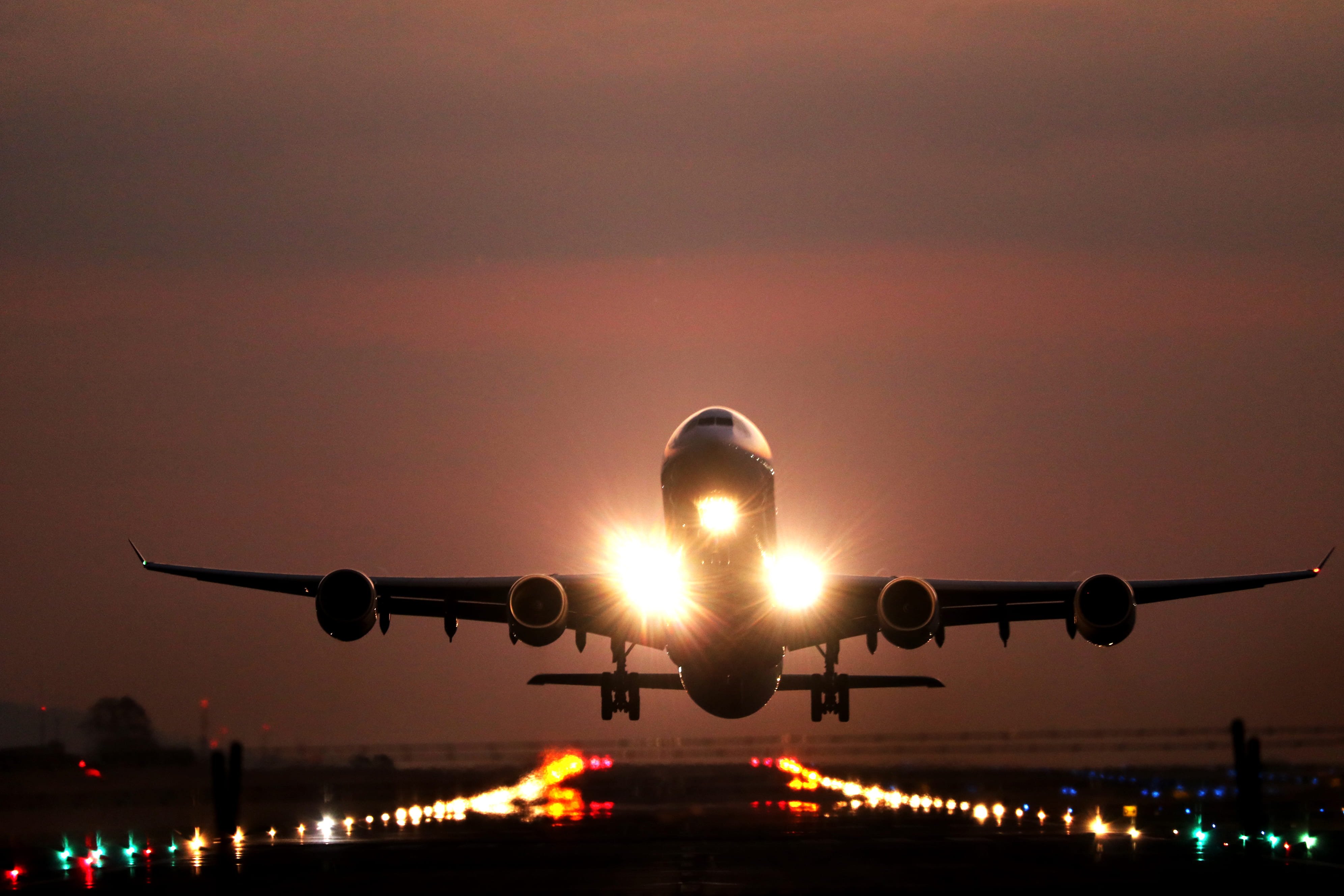 plane, arrival, taking, sunset, mode of transportation, atardecer, light, dusk, outdoors, aerospace industry, sky, airport runway, no people, nature, airplane, HD Wallpaper