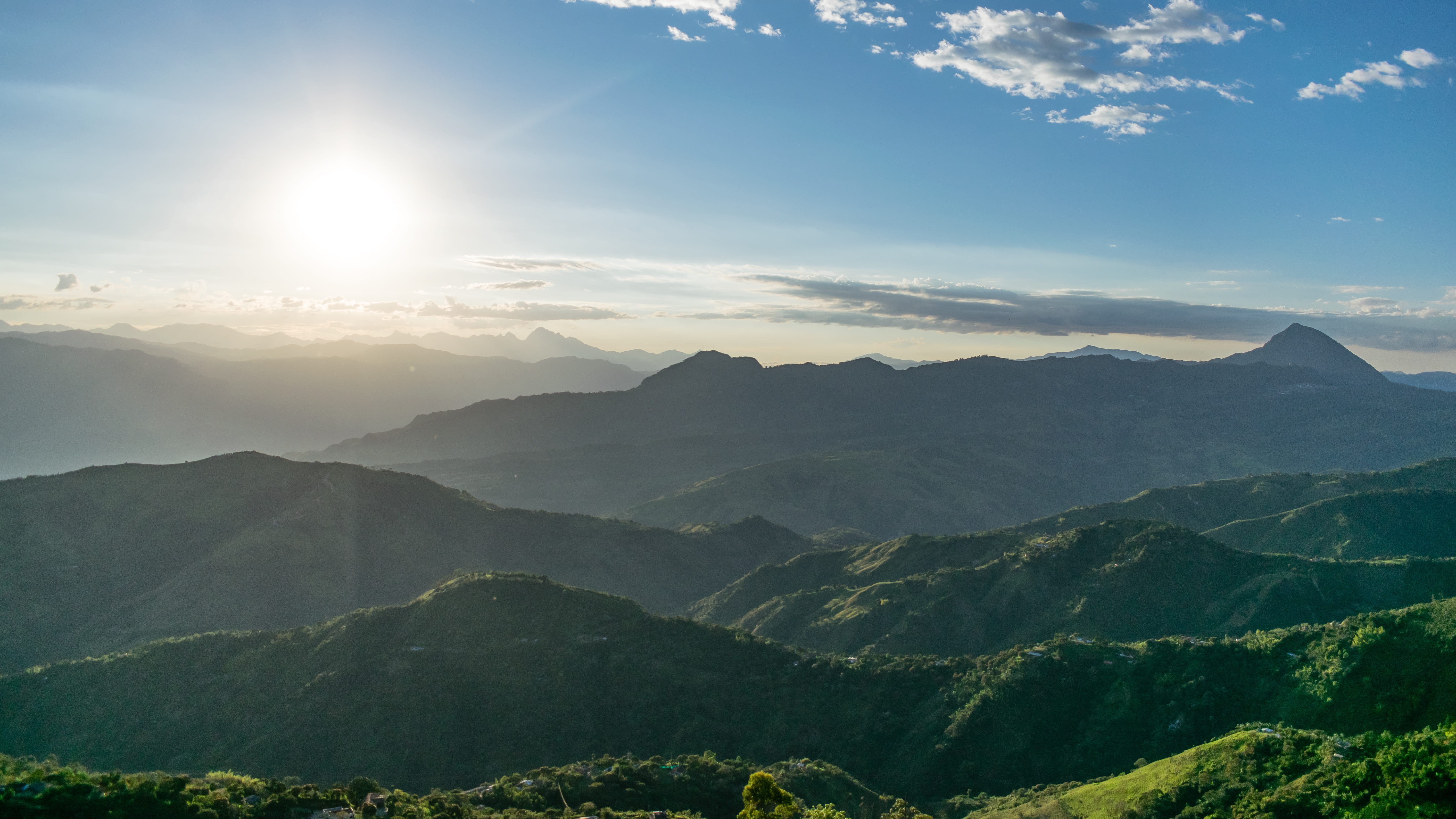 countryside, sunset, mountain, sky, antioquia, clear, atardecer, nature, lens flare, azul, tranquil scene, mountain peak, no people, mountains, blue, montañas, HD Wallpaper