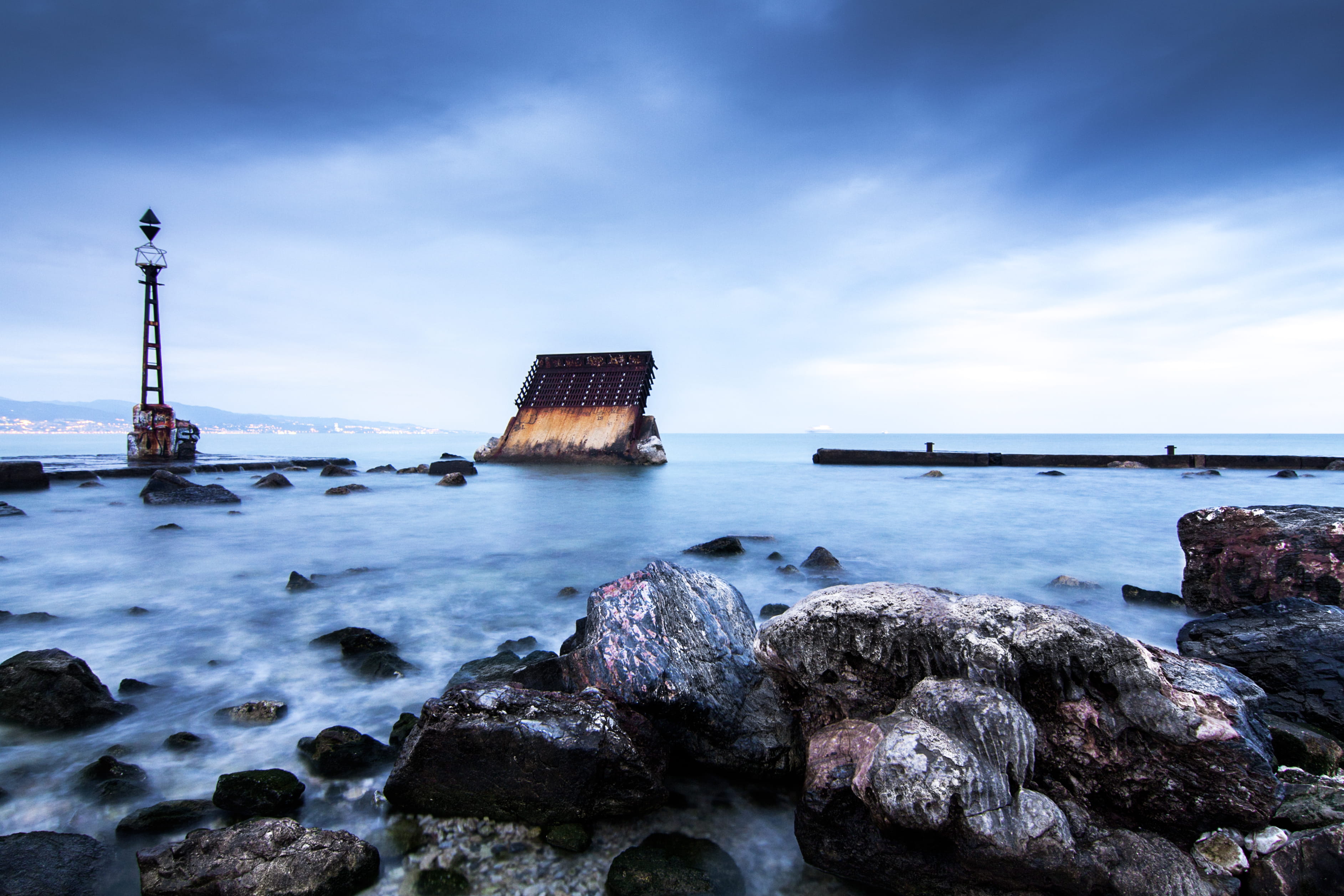 rock, marina, water, sea, tranquil scene, spain, rocas, 2K, tranquility, pantalán de la térmica, day, built structure, sky, beauty in nature, scenics - nature, HD Wallpaper