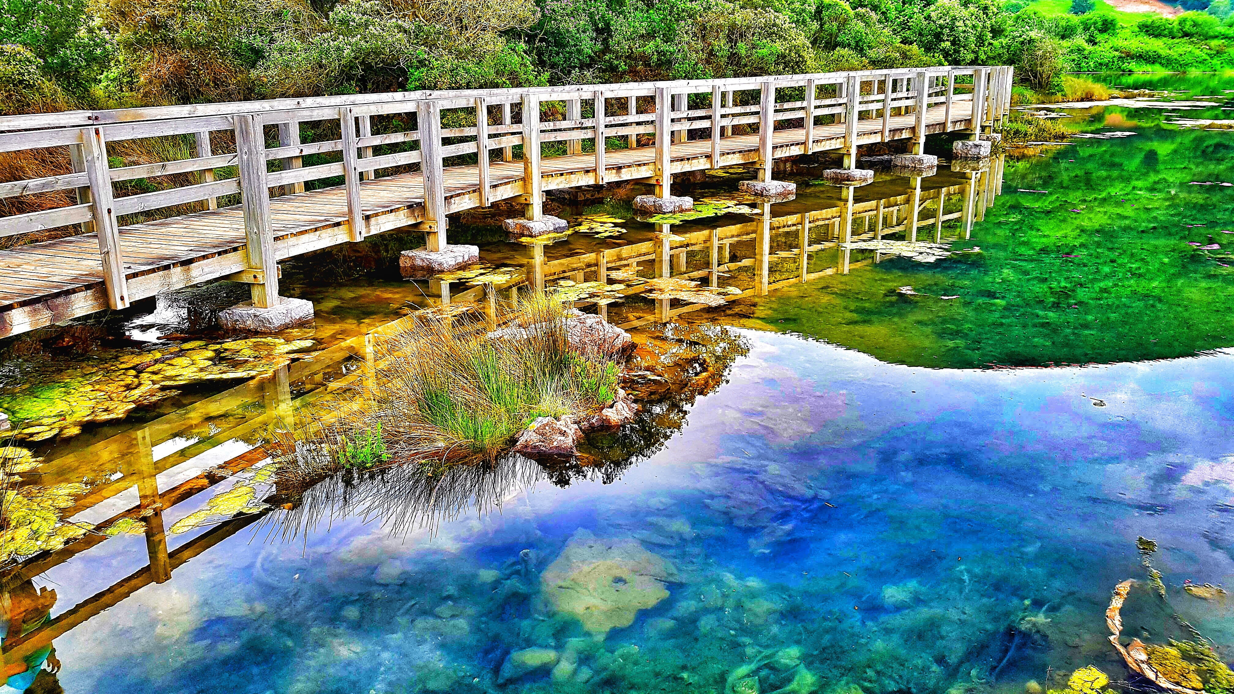 architecture, bridge - man made structure, puente, tranquility, bridge, day, no people, paisaje, connection, reflection, footbridge, tranquil scene, beauty in nature, HD Wallpaper