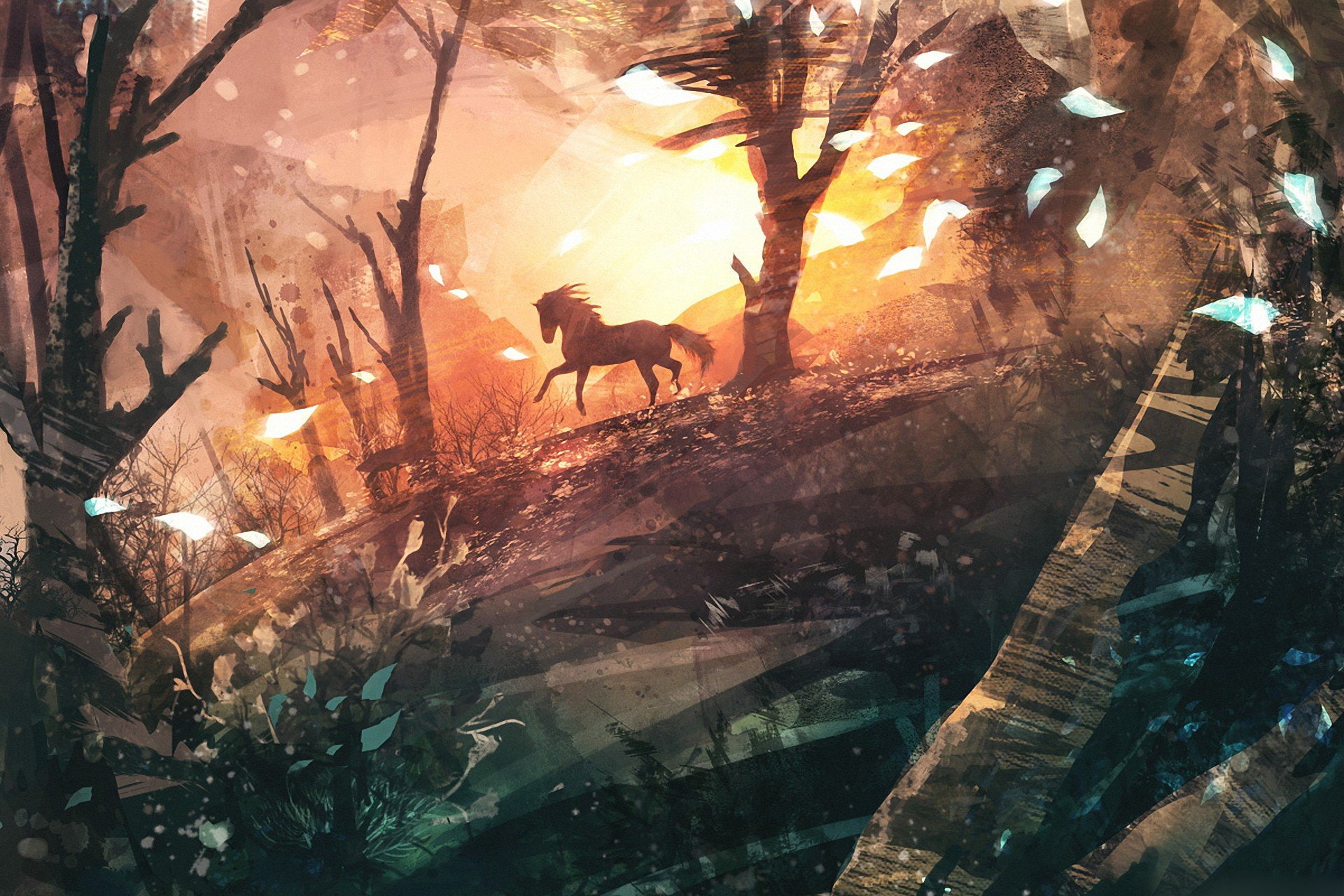 1080P, arte, Caballo, Cuadro, Bosque, HD Wallpaper