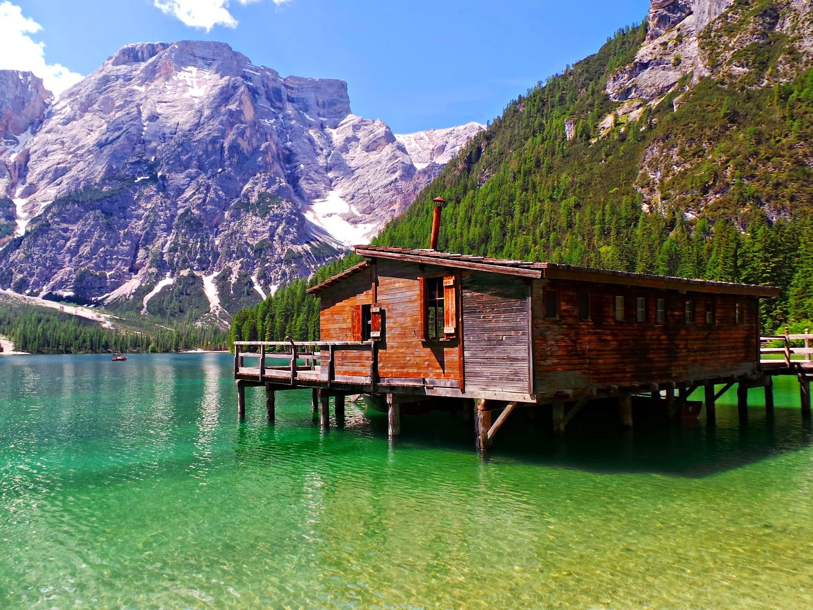 720P, lago, madera, casa, HD Wallpaper
