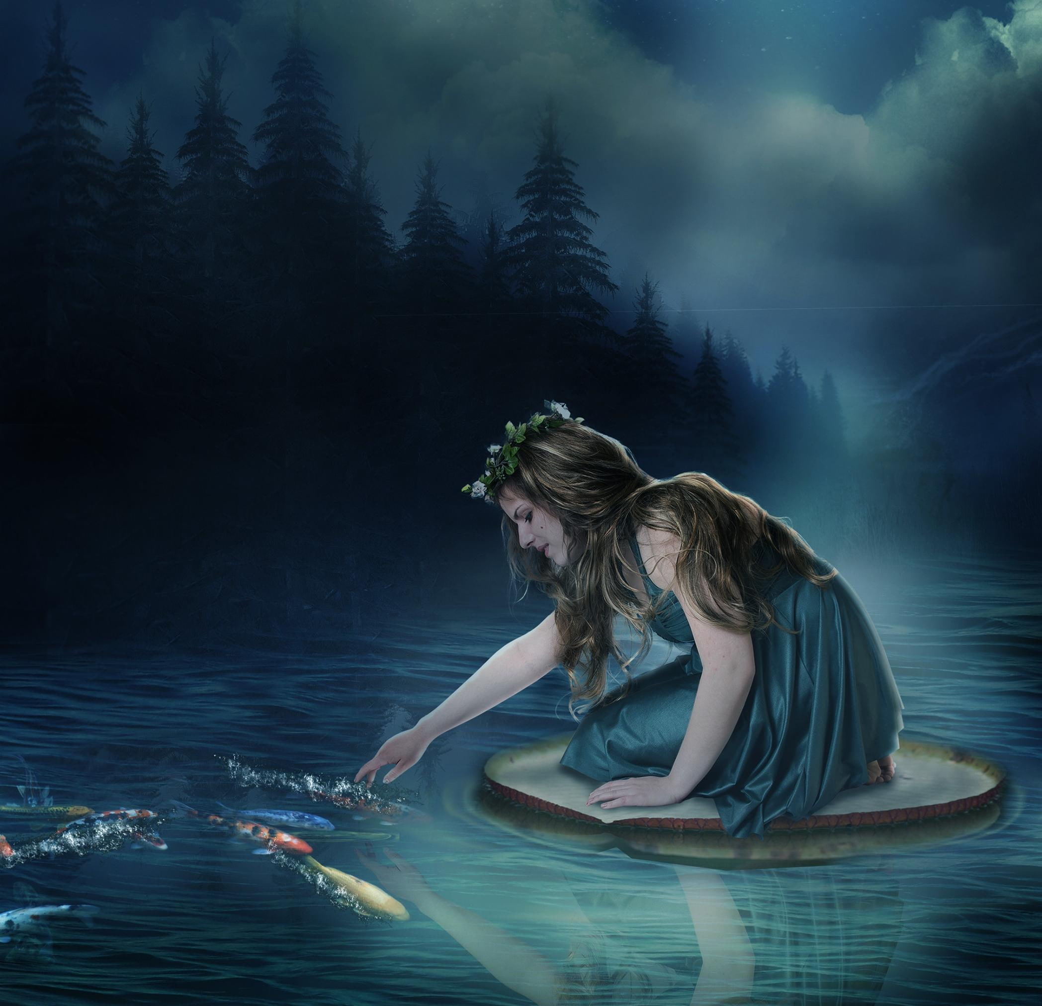 fairy, 1080P, river, woman, fantasy, s, 3d and abstract, HD Wallpaper