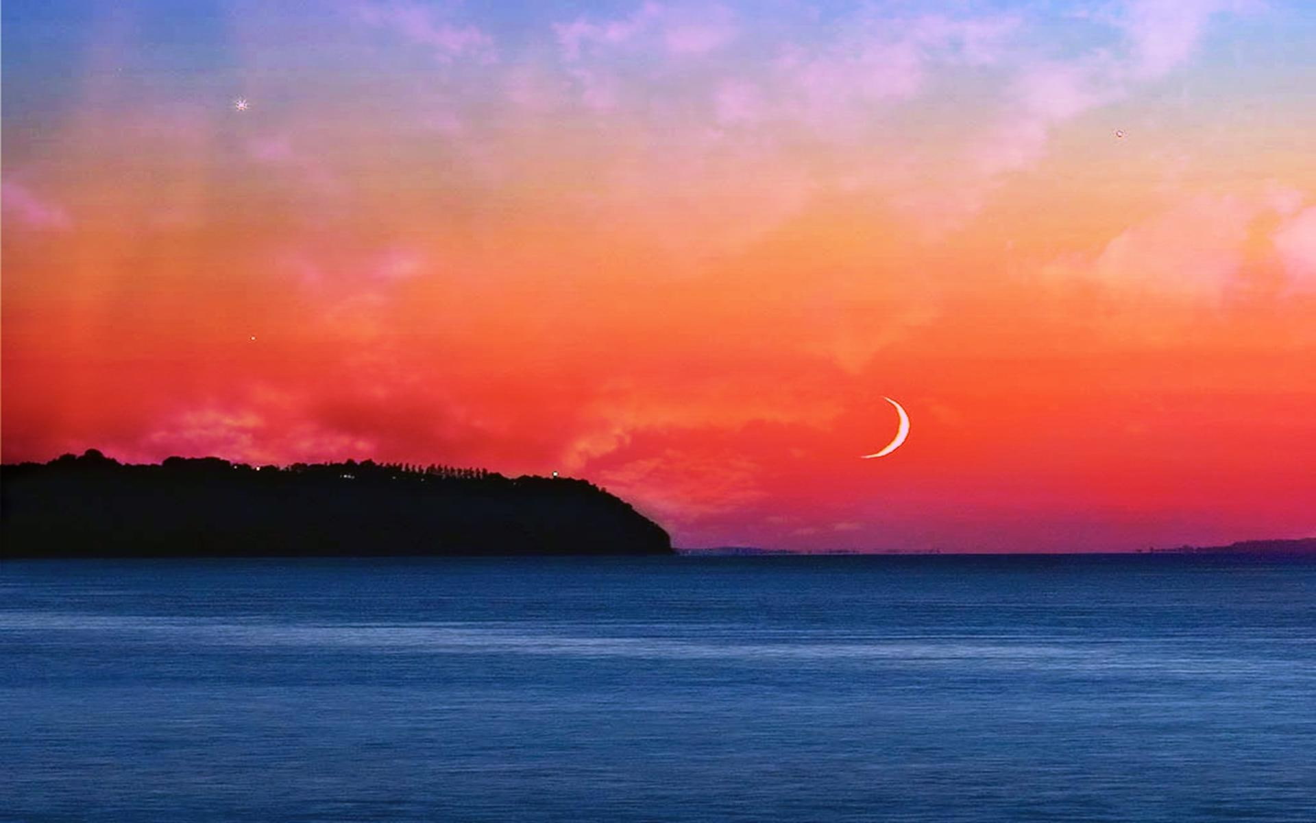 moon, 1080P, 3d and abstract, water, colours, purple, river, HD Wallpaper