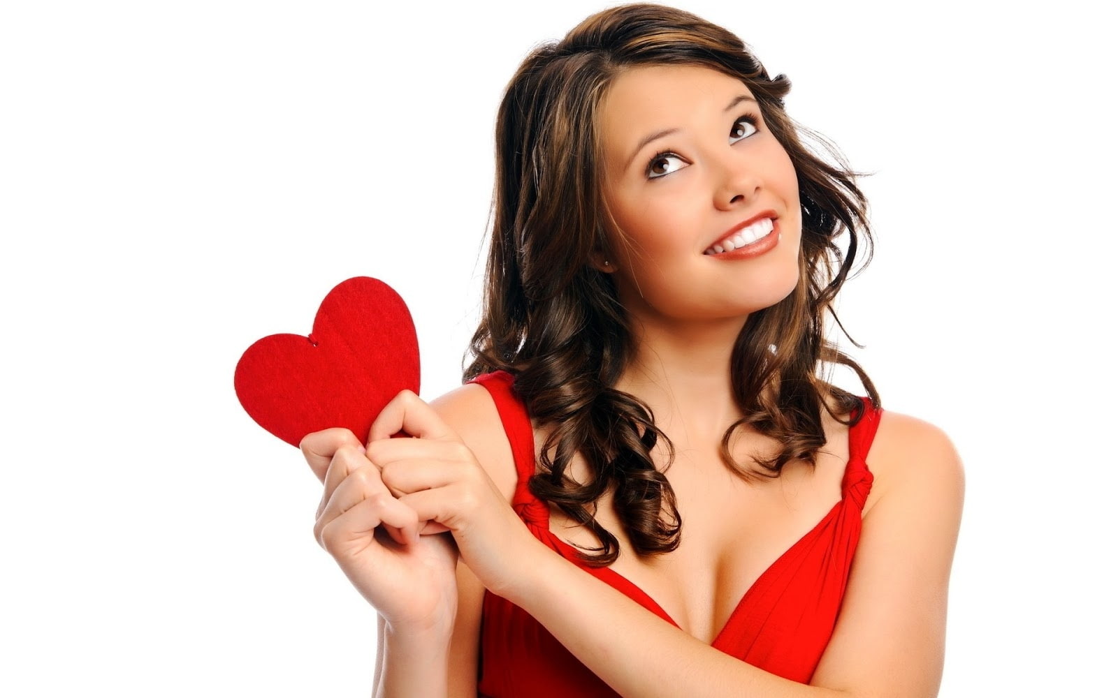 corazon, mujer, enamorada, vestido, rojo, 720P, HD Wallpaper