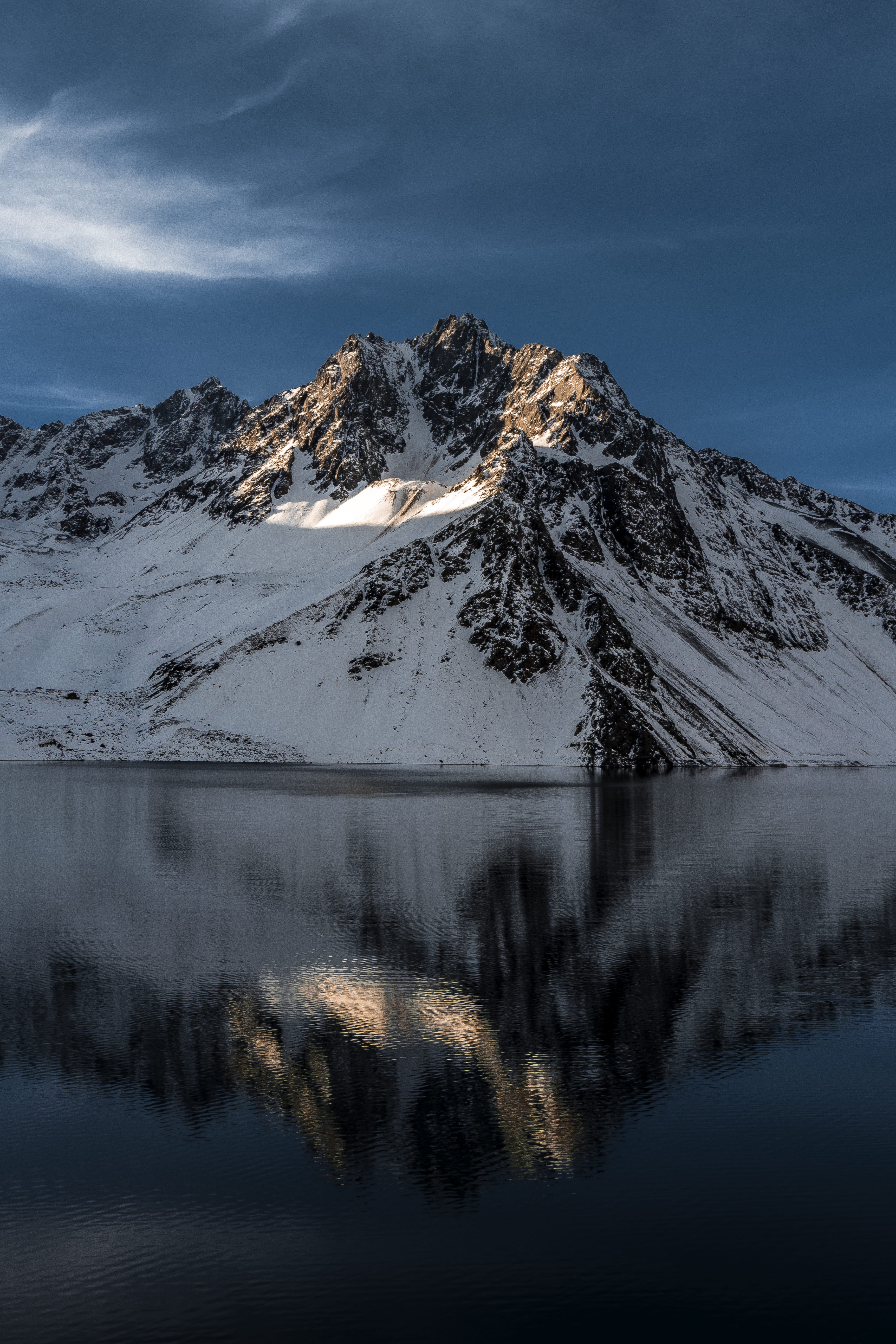 snow, non-urban scene, 5K, grey, glacier, ice, lake, mountain, el yeso dam, cold temperature, tranquility, mountain peak, near, nature, body, coated, snowcapped mountain, Phone HD Wallpaper