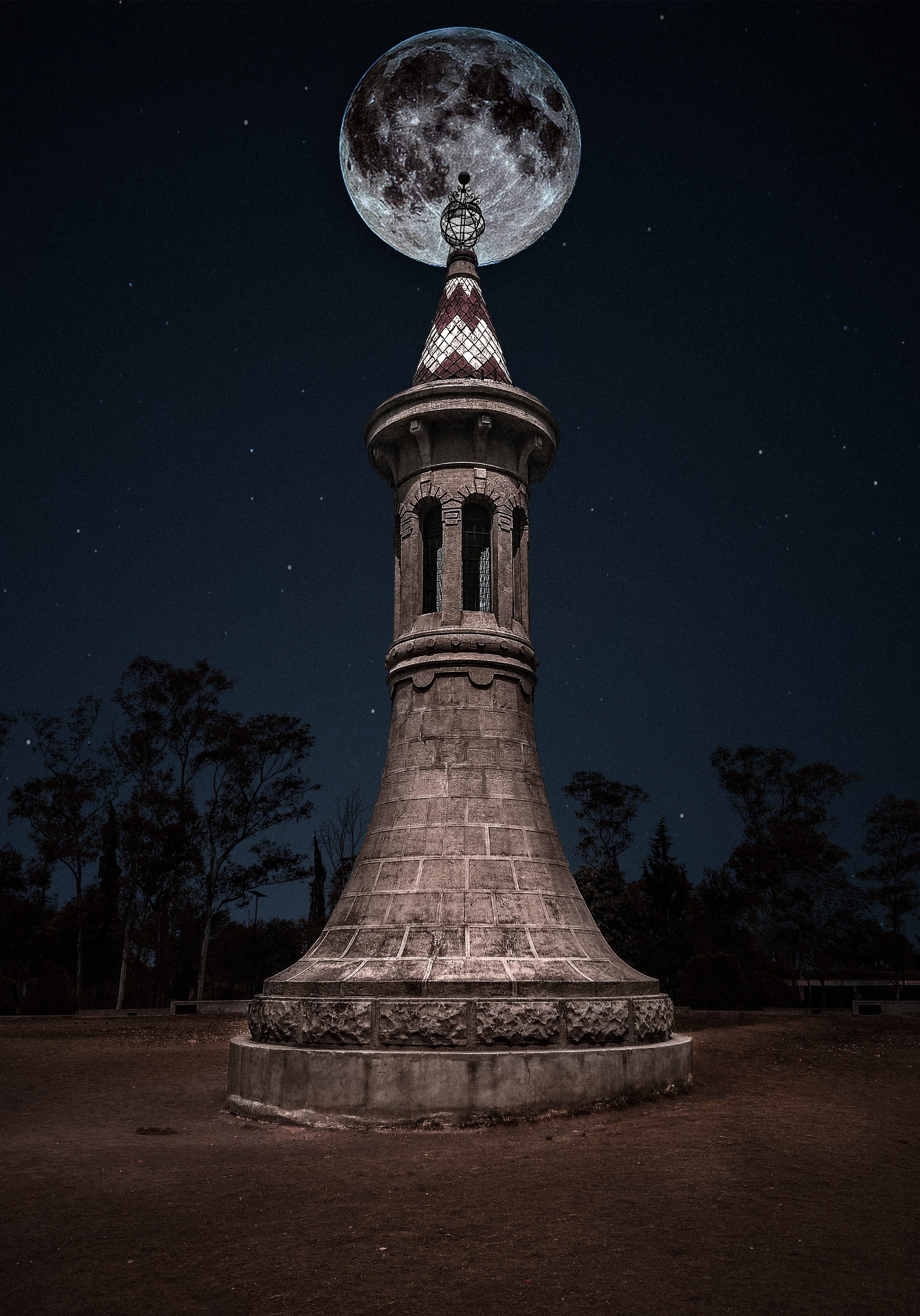 space, tree, bosque de chapultepec, sky, building exterior, digital composite, low angle view, nature, astronomy, outdoors, moon, mexico, night, stars, Phone HD Wallpaper