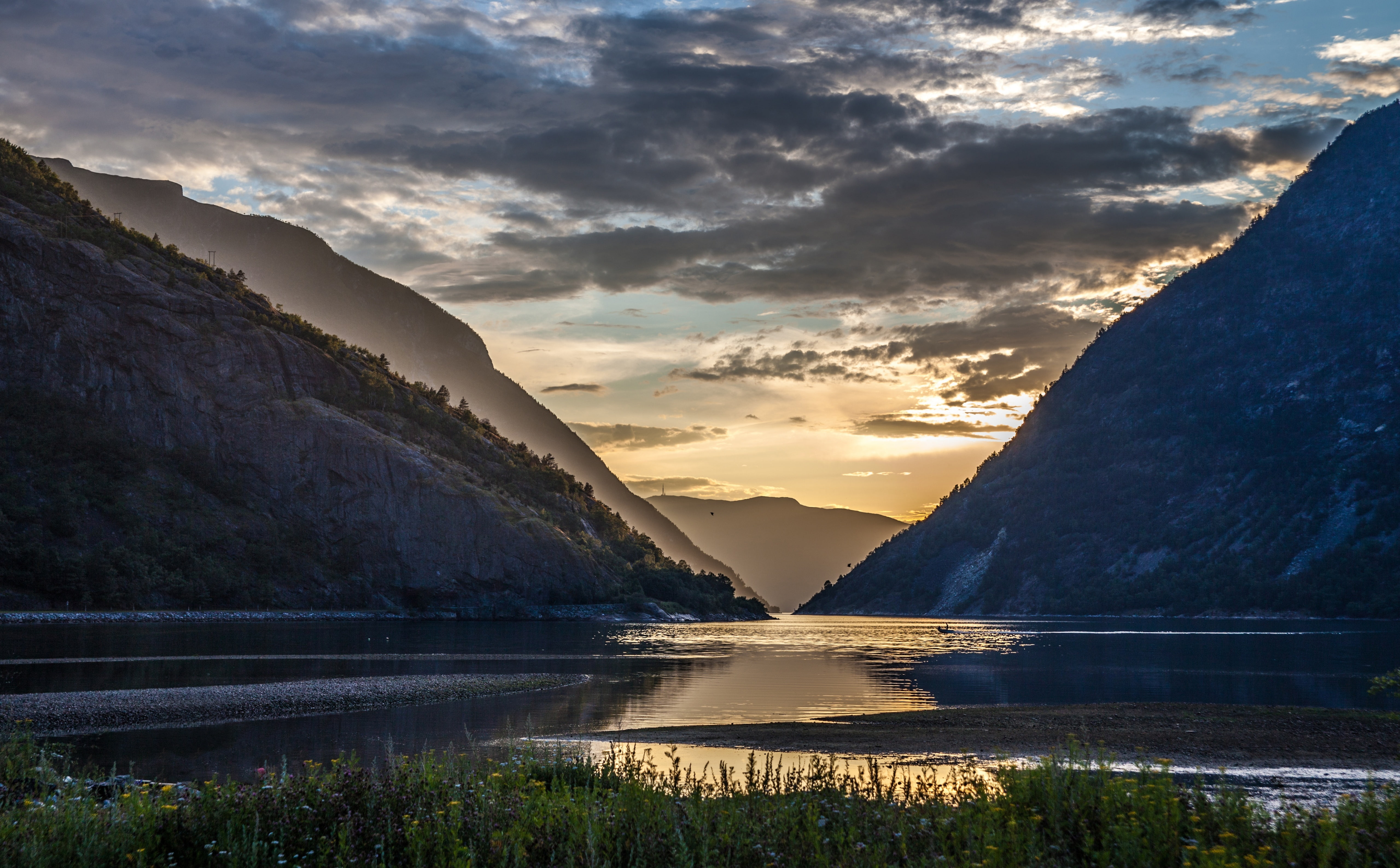 canon, Norway, reflection, scenics - nature, tranquility, noruega, mountains, cloud - sky, tranquil scene, 2013, beautiful, mountain, sunset, non-urban scene, HD Wallpaper