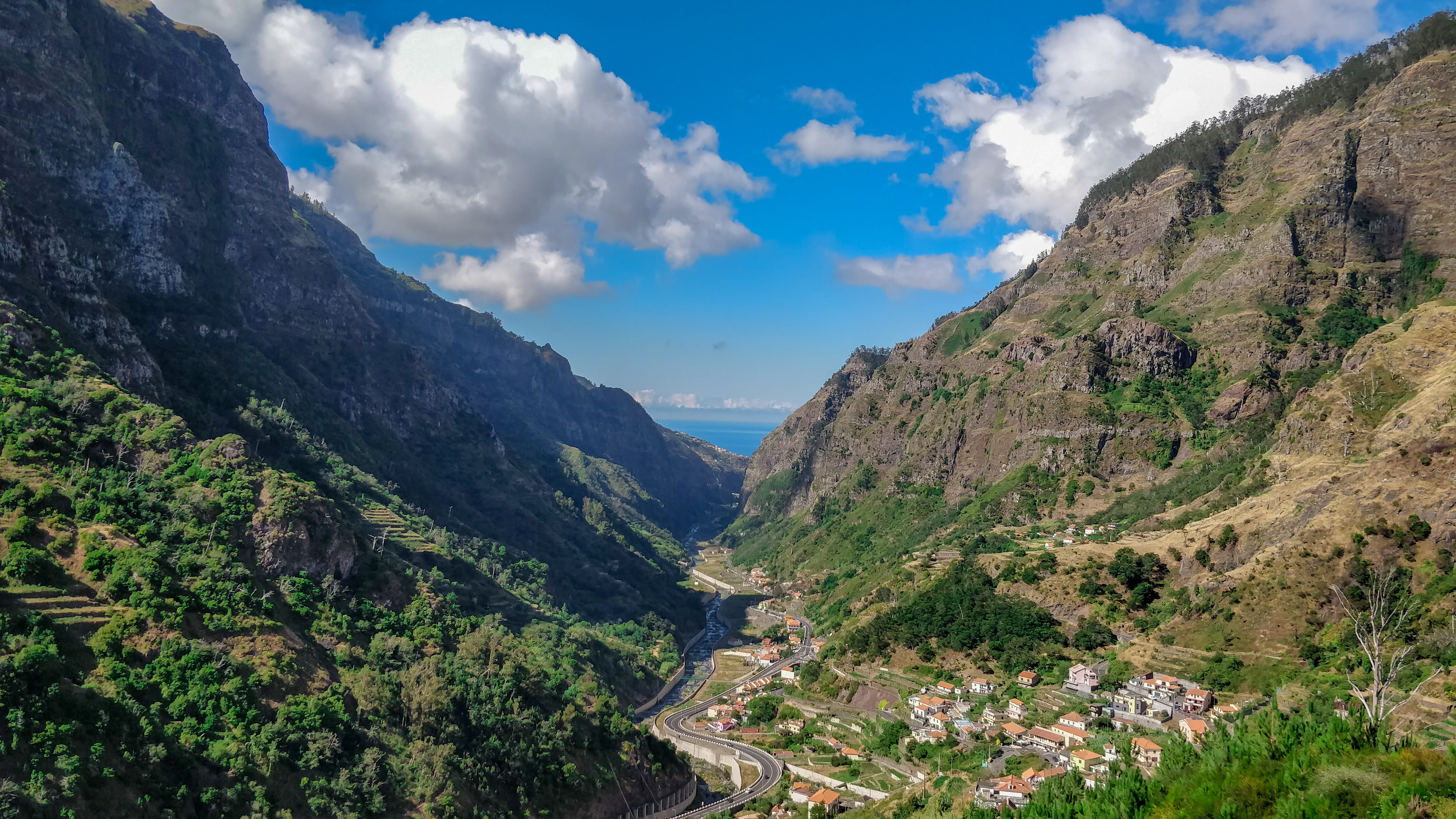 cloud - sky, day, beauty in nature, mountain, mountain range, tree, sky, madeira, non-urban scene, tranquility, idyllic, mountains, tranquil scene, blue, HD Wallpaper