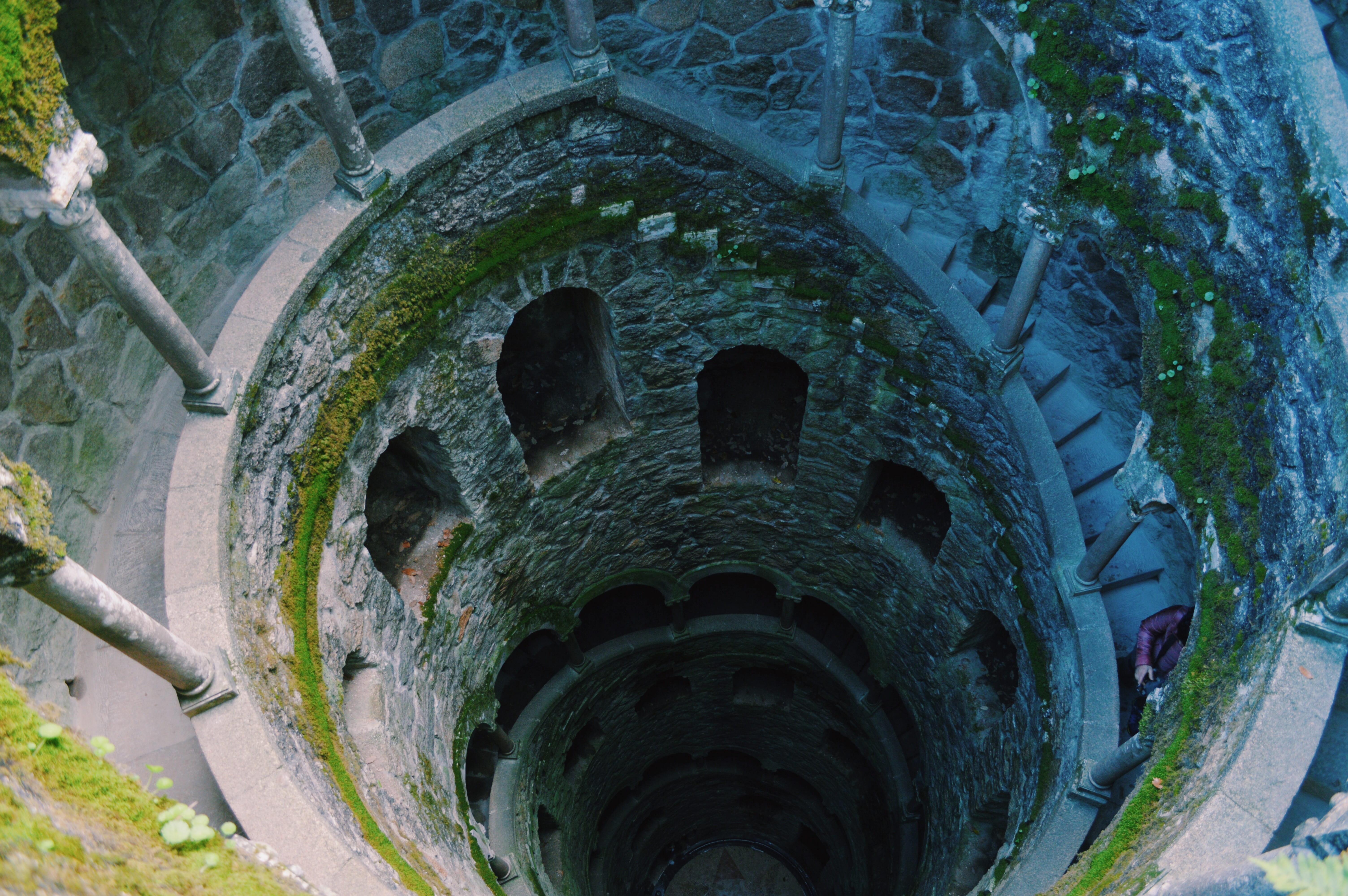 history, outdoors, arched, ancient civilization, 5K, staircase, architecture, magic, quinta da regaleira, weathered, spiral, high angle view, magical, HD Wallpaper