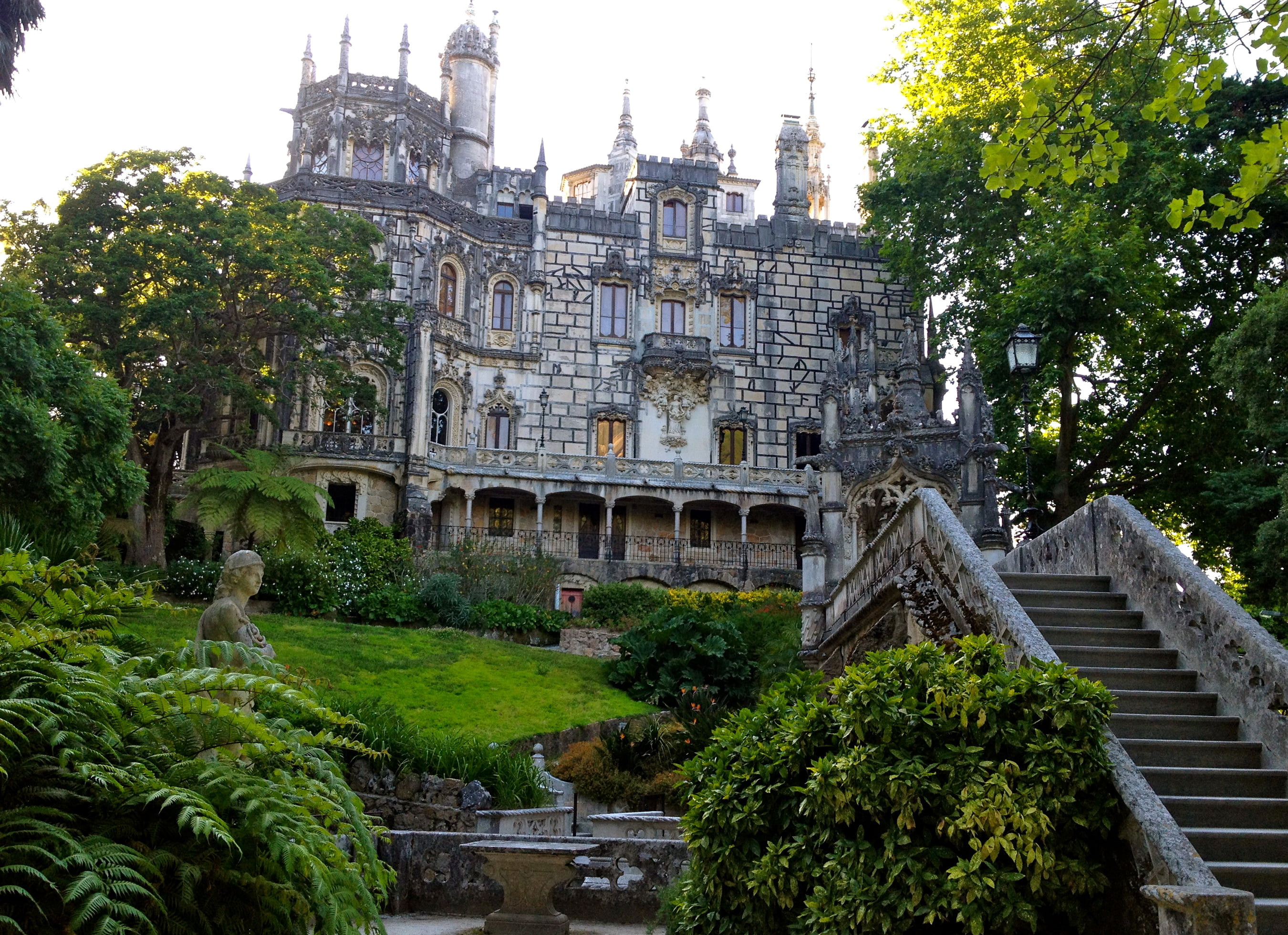 gray, trees, sky, built structure, outdoors, belief, garden, building exterior, building, ladder, tree, travel destinations, 2K, castle, the bushes, the past, HD Wallpaper