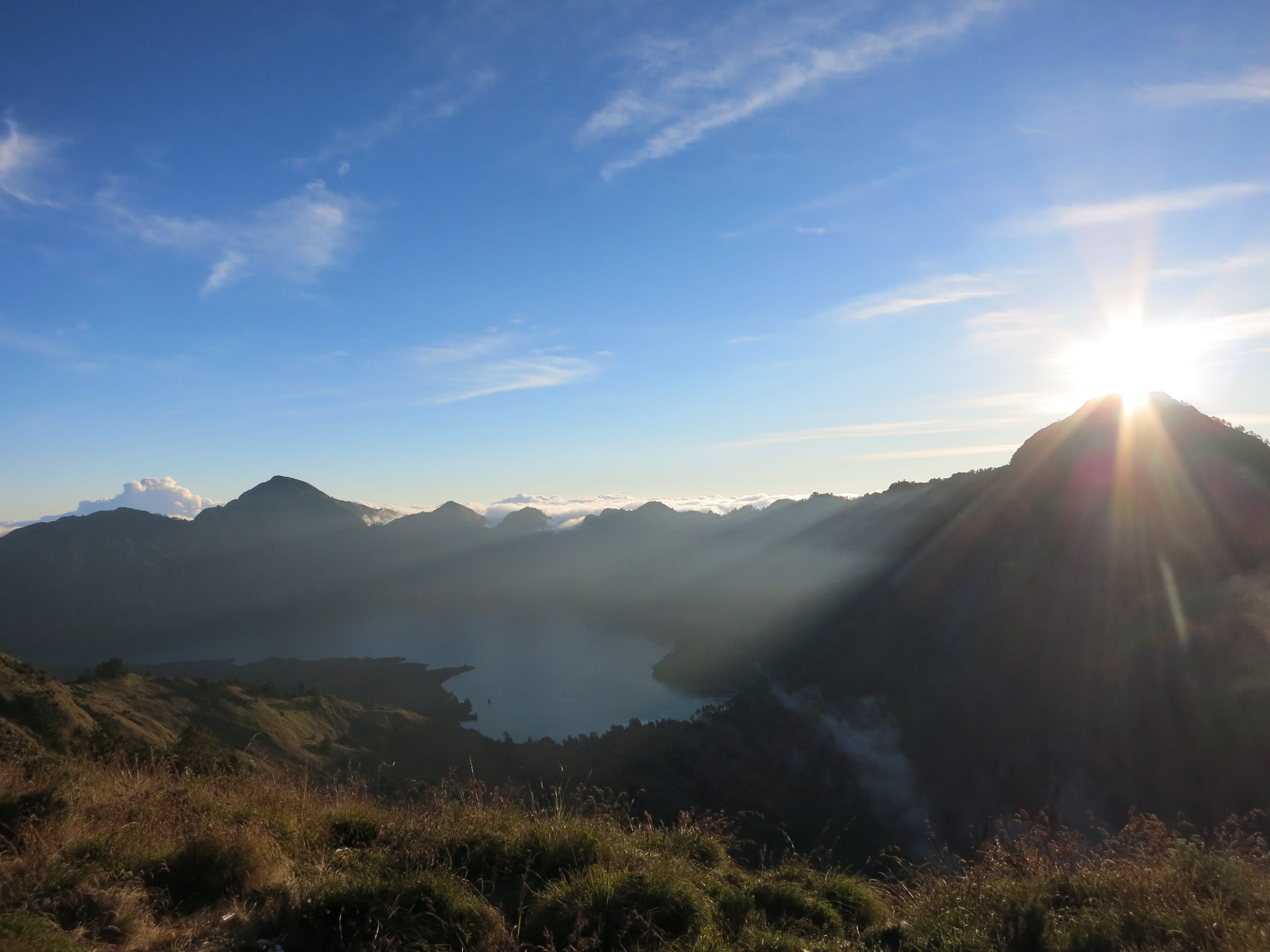environment, Lake, Segara Anak, non-urban scene, mount, indonesia, nature, trekking, volcano, asia, bright, sunset, scenics, crater, idyllic, segara anak lake, HD Wallpaper