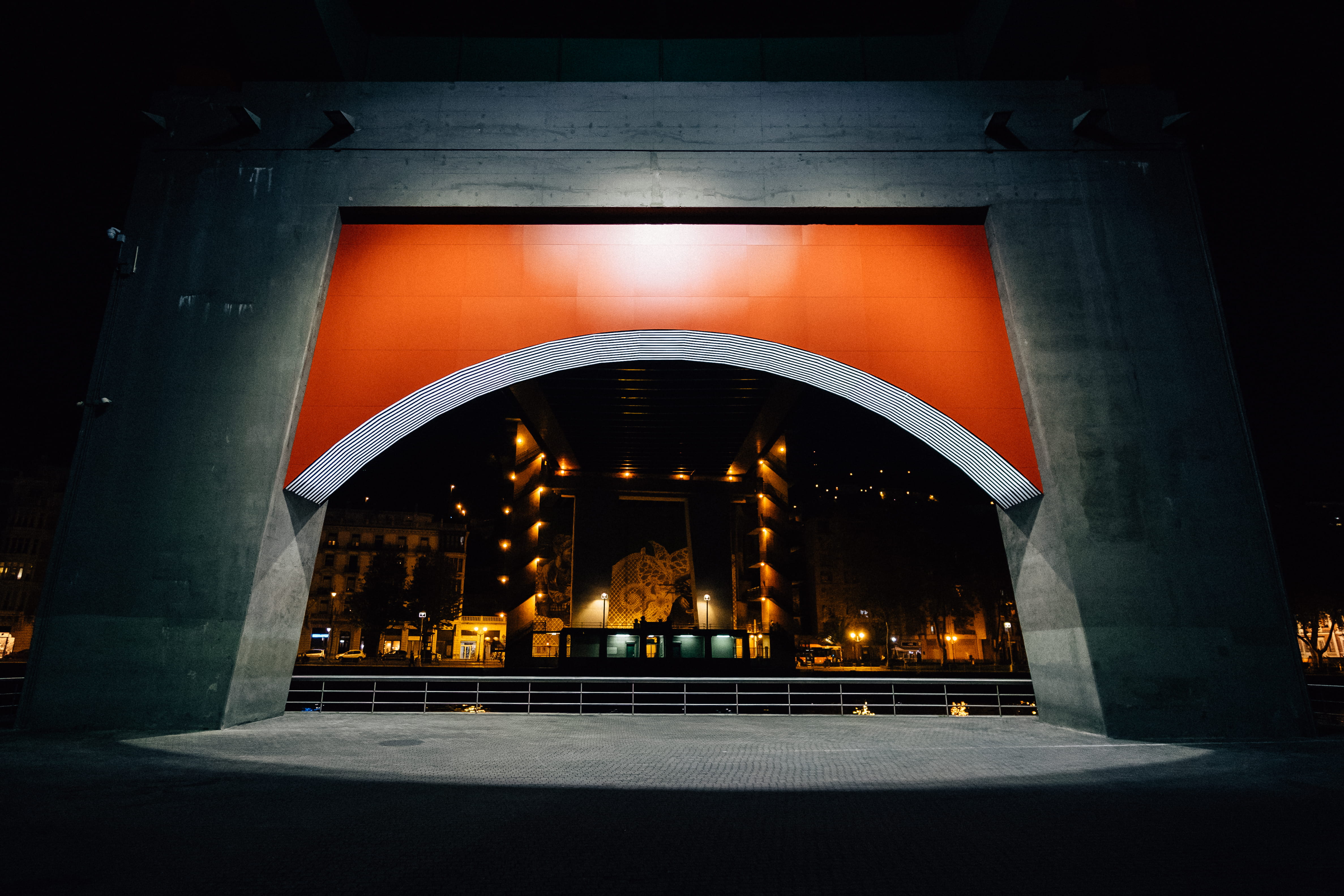 architectural column, spain, street, 4K, road, arch, puente, arco, puente de la salve, arc, no people, lights, built structure, concrete, indoors, noche, HD Wallpaper